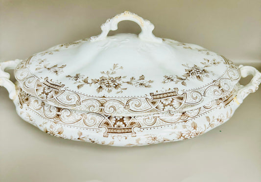 Antique Henry Alcock & Co Elite Oval Covered Vegetable Dish Tureen England~Covered Oval Casserole/Vegetable Serving Dish Floral SIGNED