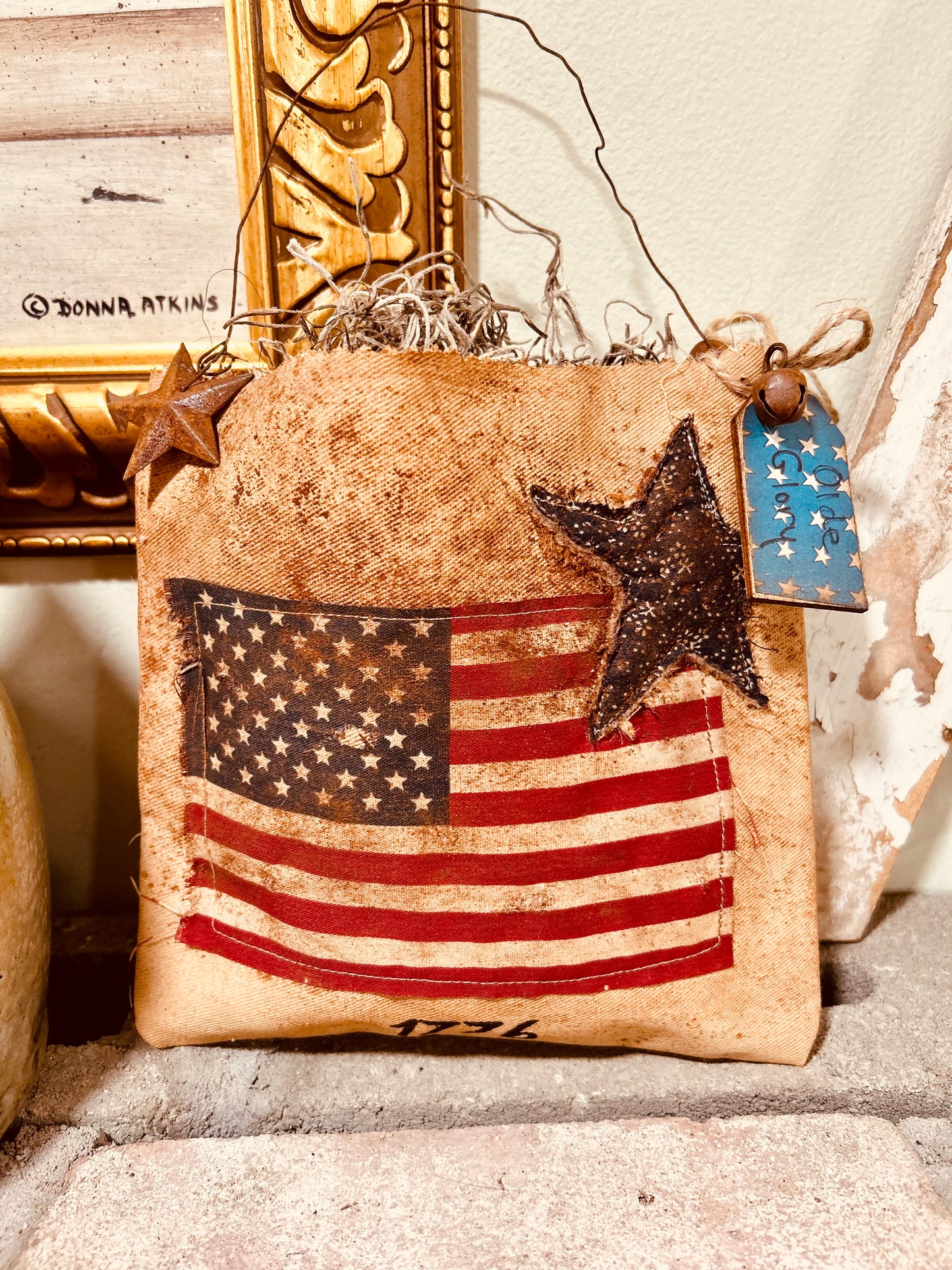 Primitive Patriotic Ditty Hanging Bag, Primitive Americana Decor, Americana Ditty Bag, Stars and Stripes