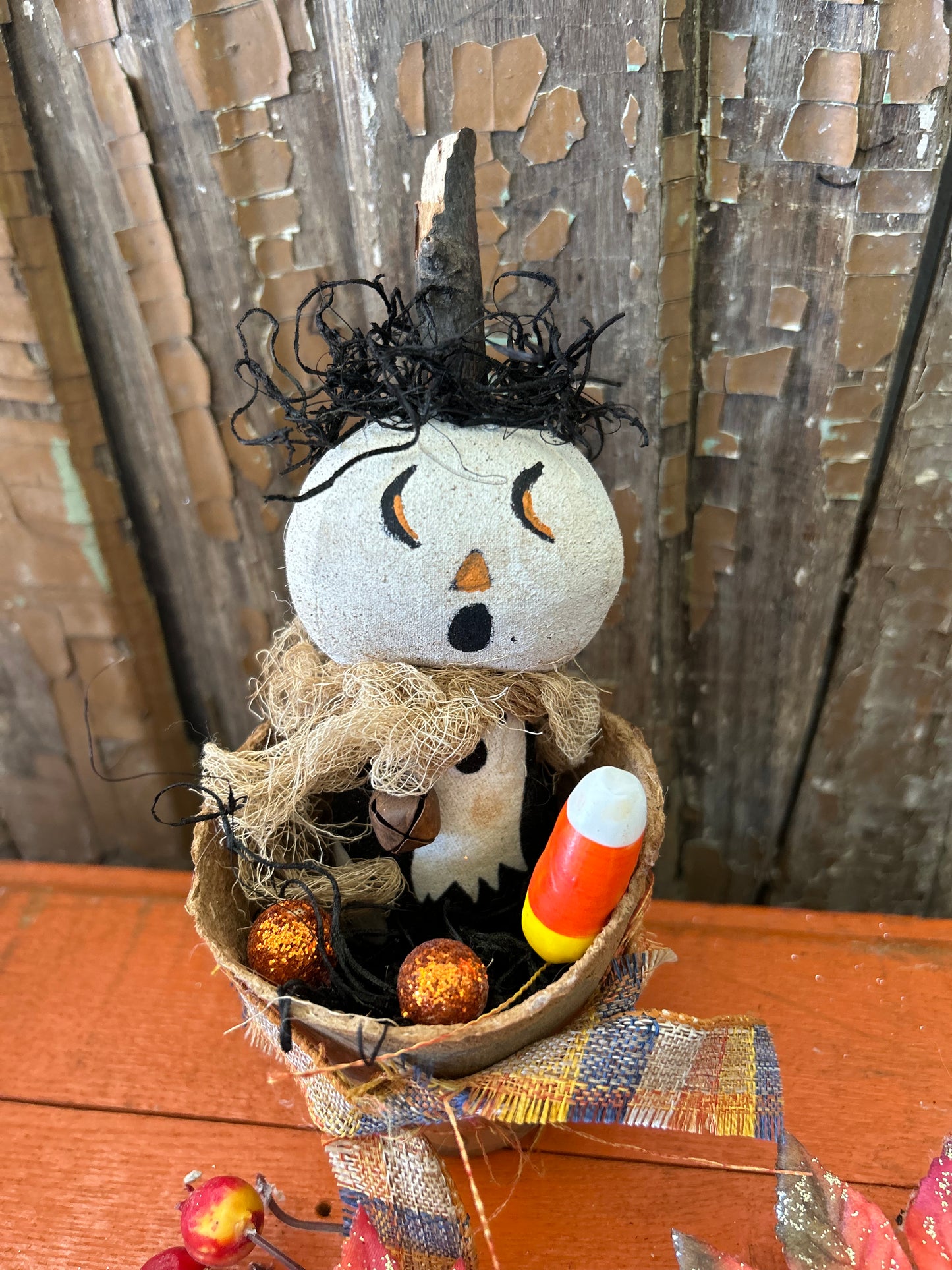 Primitive Pumpkin Patch Ghost Doll, Primitive Pumpkin Decor, Grubby Bucket Pumpkin Man, Fall and Autumn Decor, Folk Art