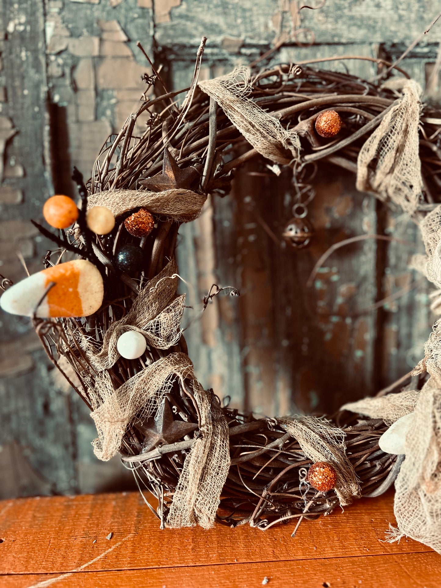 Primitive Rustic Halloween Wreath, Farmhouse Fall Wreath, Rustic Spooky Ghost Wreath, Fall Decor, Halloween Decor