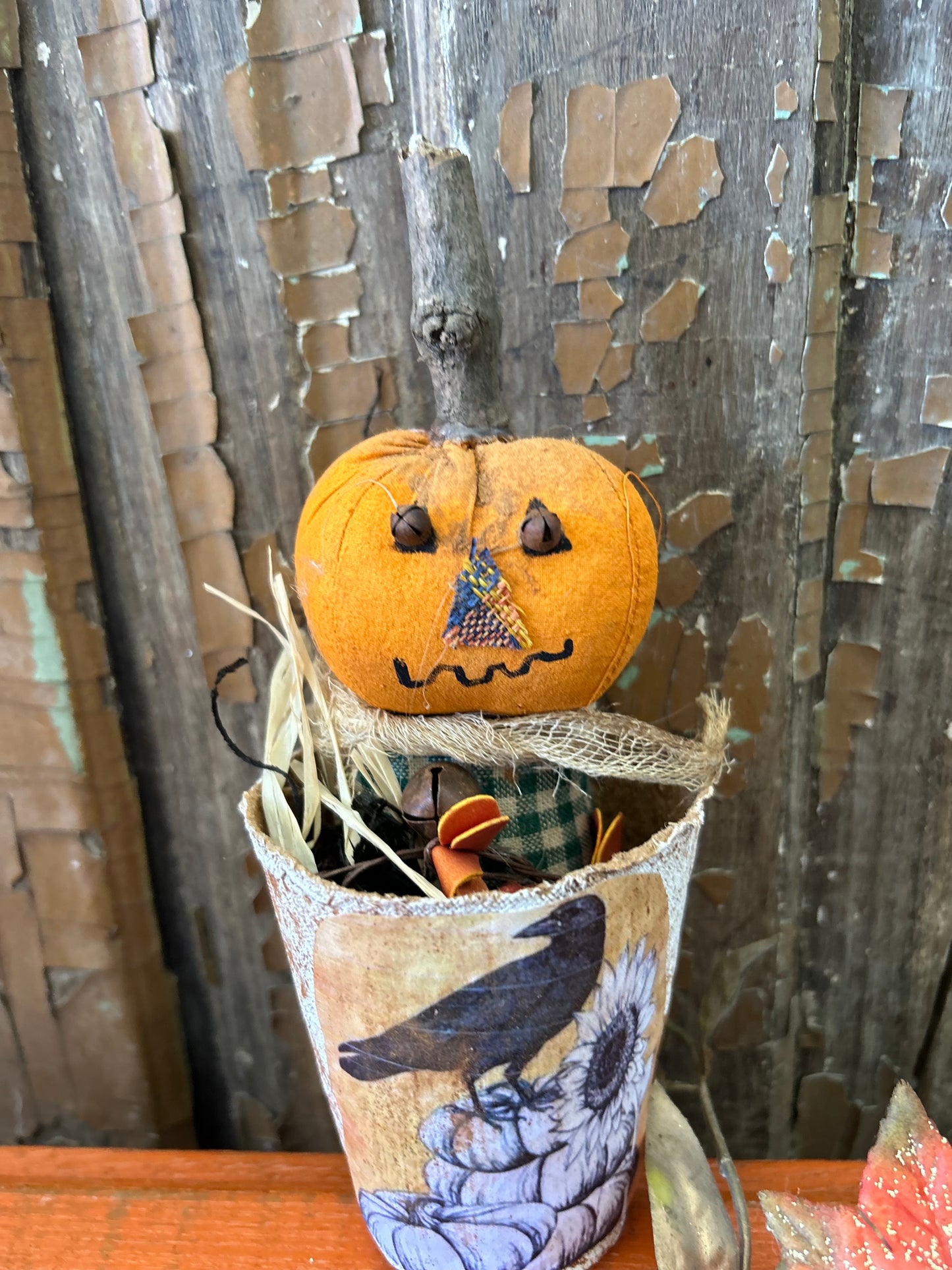 Primitive Pumpkin Patch scarecrow Doll, Primitive Pumpkin Decor, Grubby Bucket Pumpkin Man, Fall and Autumn Decor, Folk Art (Copy)