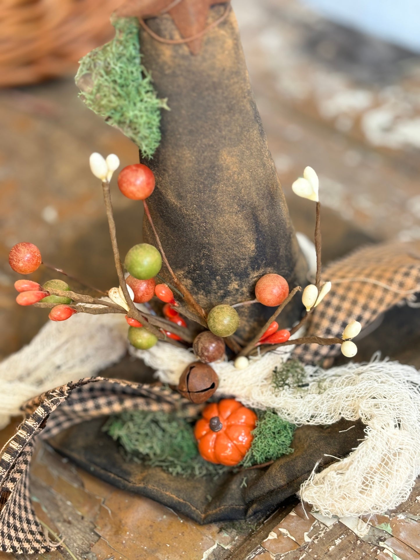 Primitive Witch Hat, Halloween Witch Hat, Primitive Halloween Decor, Black Witch Hat, Fall Autumn Decor, Handmade Fall decor