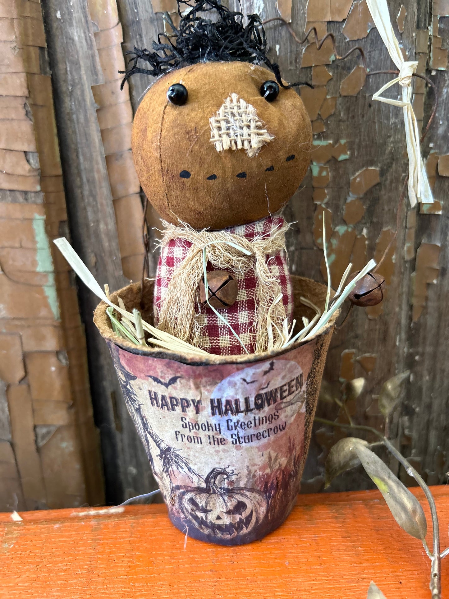 Primitive Pumpkin Patch Orange Scarecrow Doll, Primitive Pumpkin Decor, Grubby Bucket Pumpkin Man, Fall and Autumn Decor, Folk Art (Copy) (Copy)