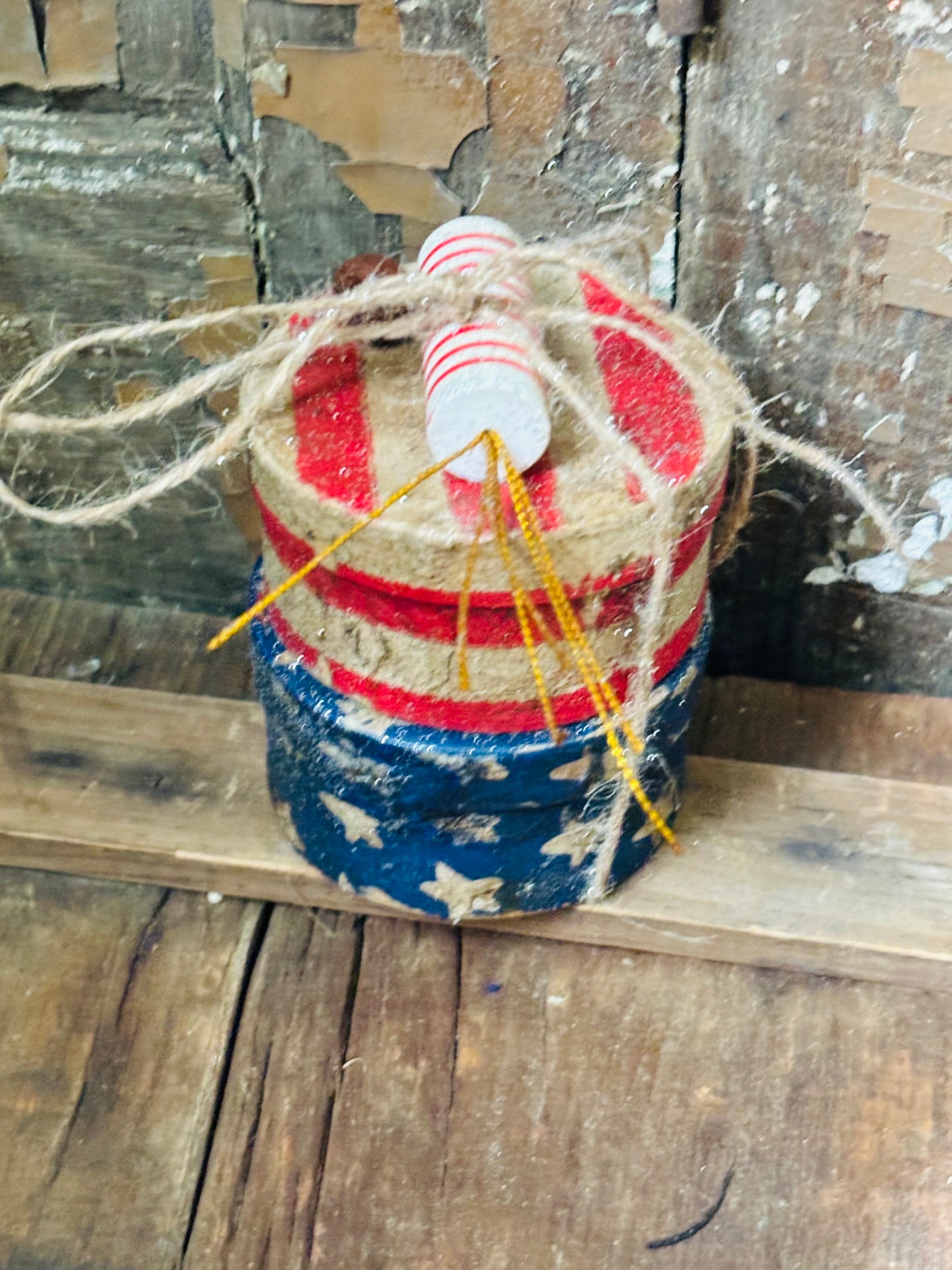 Primitive Handmade Americana Patriotic Stacking Boxes, Patriotic Paper Mache Shaker Boxes, Patriotic Stacking Box, Fourth of July Decor