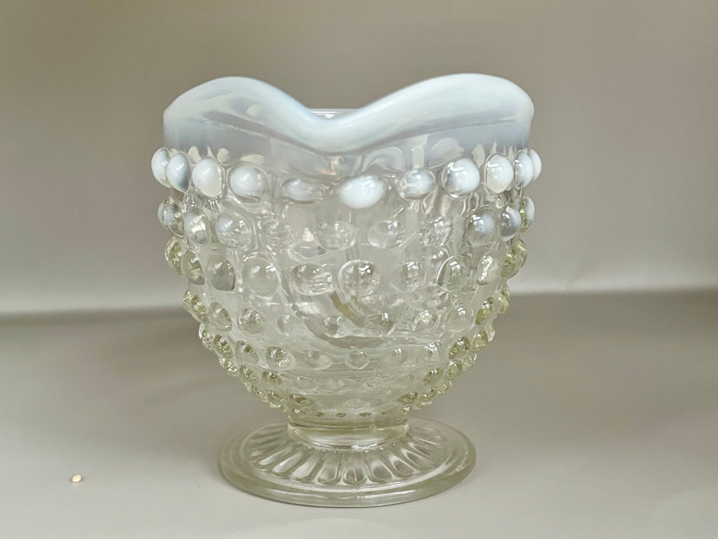 Vintage Fenton White Opalescent Moonstone Hobnail Glass Creamer Pitcher, Rare Fenton Signed