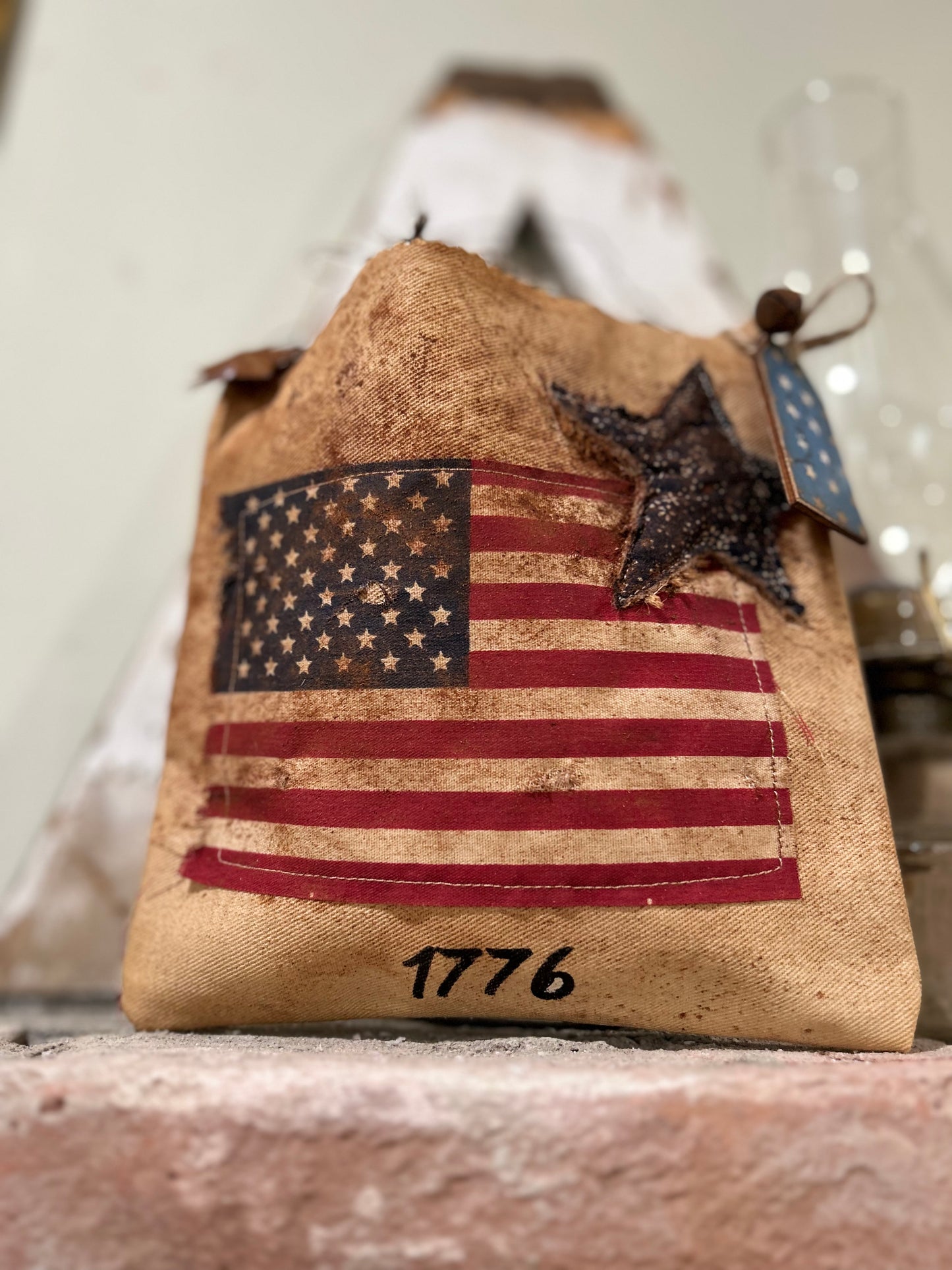 Primitive Patriotic Ditty Hanging Bag, Primitive Americana Decor, Americana Ditty Bag, Stars and Stripes