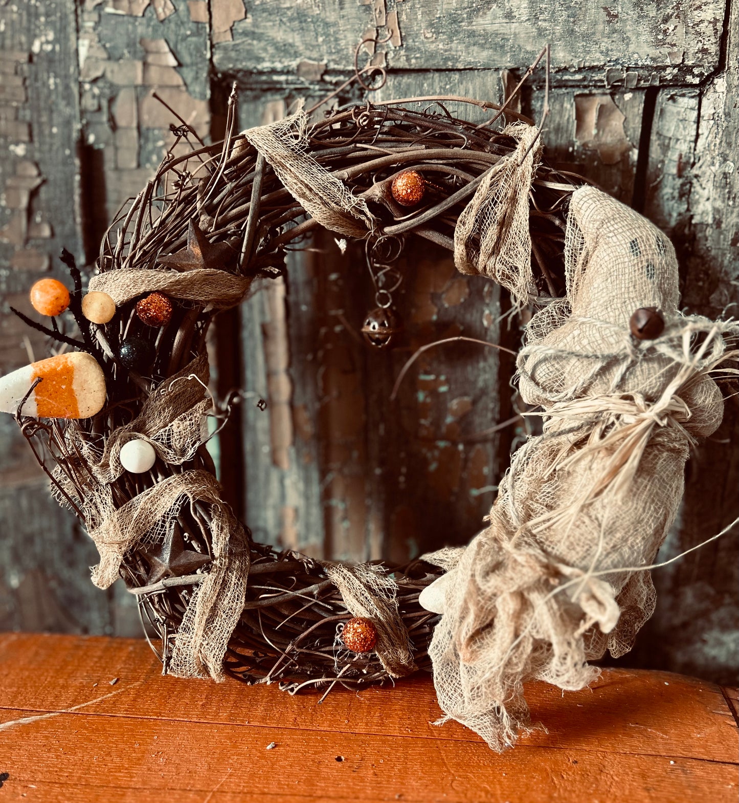 Primitive Rustic Halloween Wreath, Farmhouse Fall Wreath, Rustic Spooky Ghost Wreath, Fall Decor, Halloween Decor