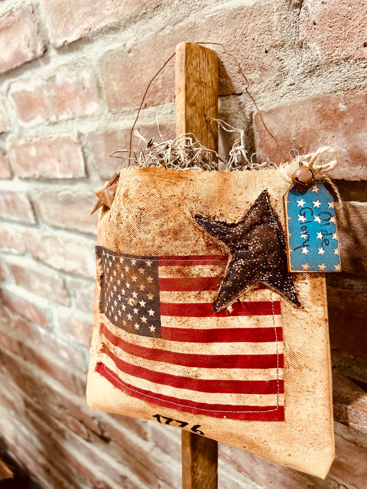 Primitive Patriotic Ditty Hanging Bag, Primitive Americana Decor, Americana Ditty Bag, Stars and Stripes