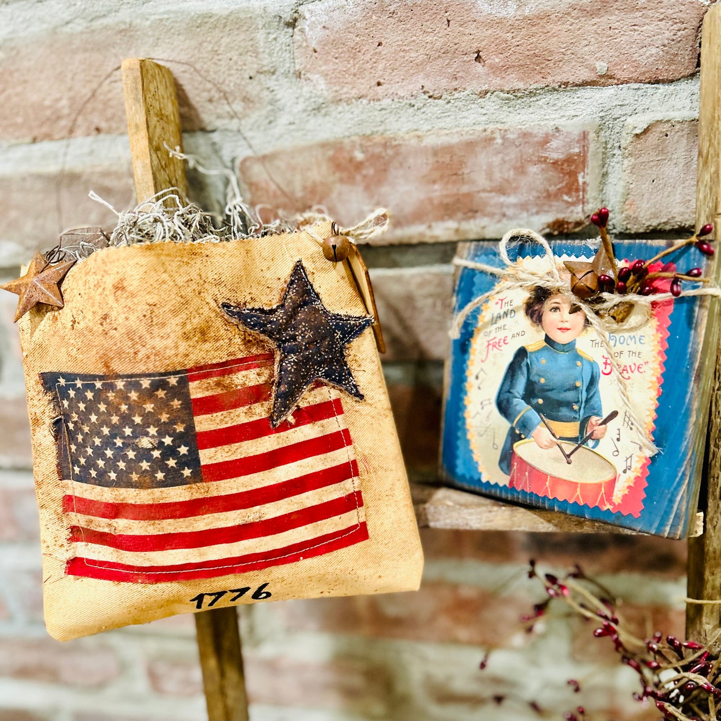 Primitive Patriotic Ditty Hanging Bag, Primitive Americana Decor, Americana Ditty Bag, Stars and Stripes