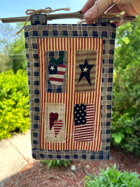 Patriotic hanging mini quilt Tapestry, Memorial, Red White and Blue, July 4th, Fourth of July Hanging Sign, Door hanger, Patriotic Decoration