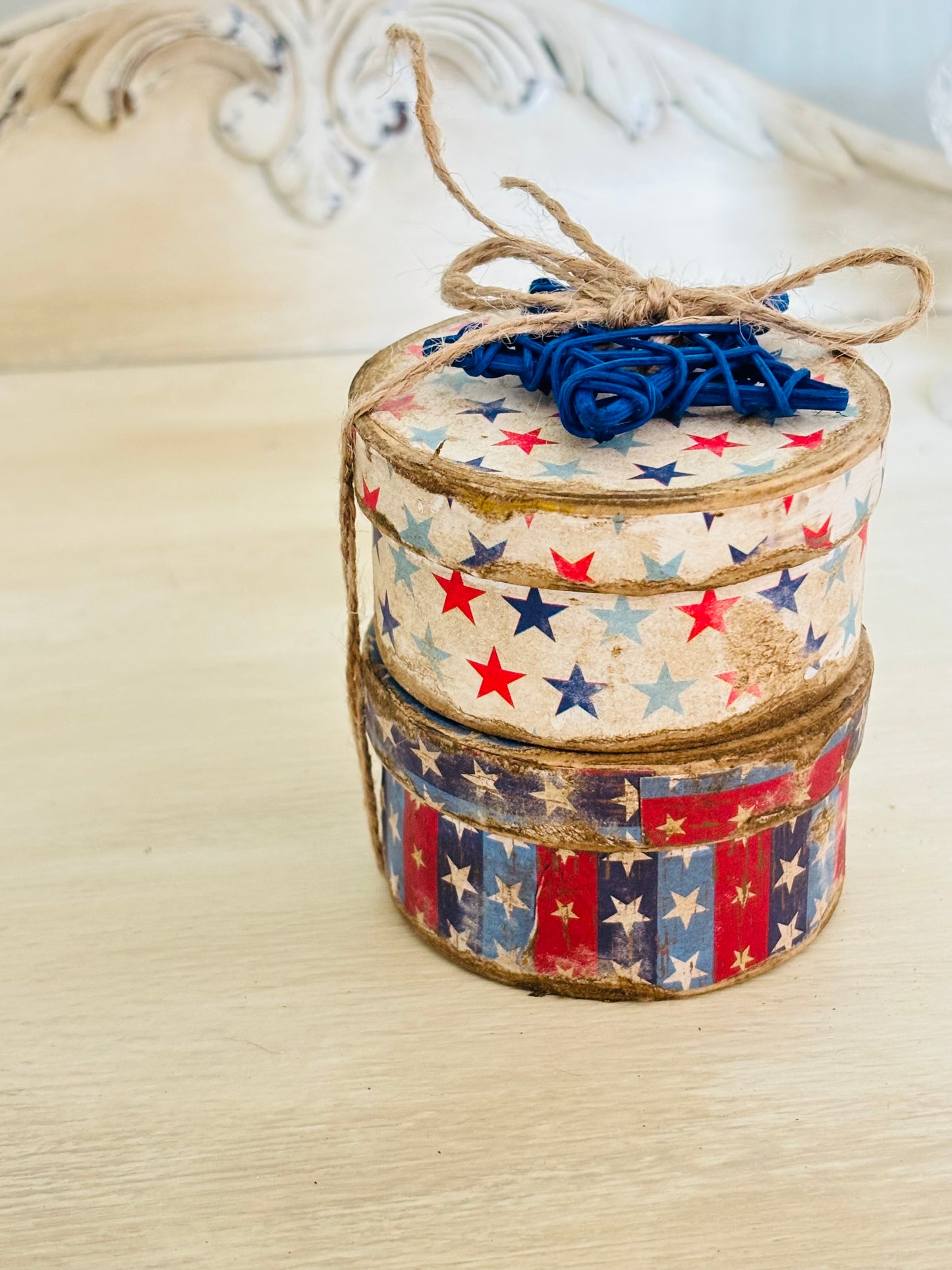 Primitive Handmade Americana Patriotic Stacking Boxes, Patriotic Paper Mache Shaker Boxes, Patriotic Stacking Box, Fourth of July Decor