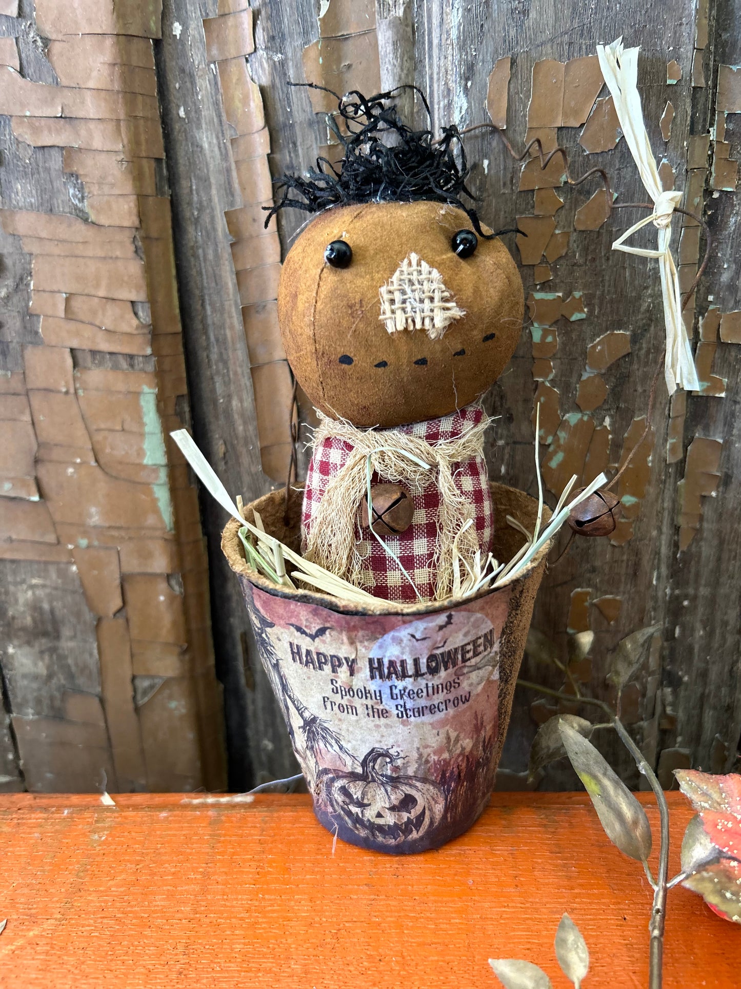 Primitive Pumpkin Patch Orange Scarecrow Doll, Primitive Pumpkin Decor, Grubby Bucket Pumpkin Man, Fall and Autumn Decor, Folk Art (Copy) (Copy)