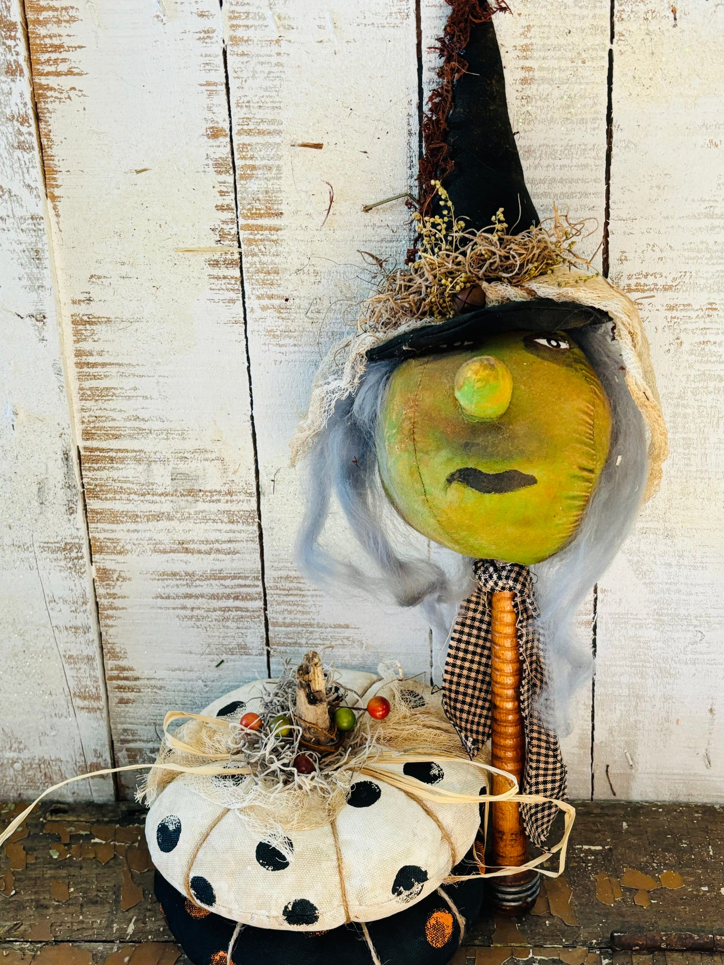 Primitive Halloween Folk Art Witch, Salem Halloween Witch Doll, Handmade Halloween Decor, Spooky Witch