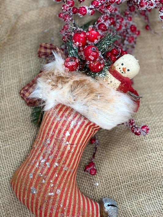 Primitive Christmas Santa Boot Ornament, Primitive Primitive Christmas Decor, Santa Boot Ornies, Snowman Ornies, Holiday Decor