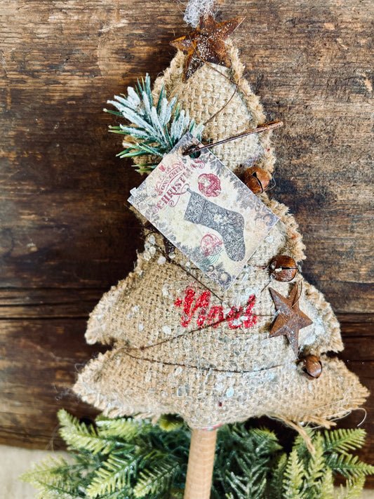 Handmade Primitive Burlap Christmas Trees, Rustic Christmas Trees, Holiday Decor, Woodland Christmas, Primitive Trees, Rustic Woodland Decor