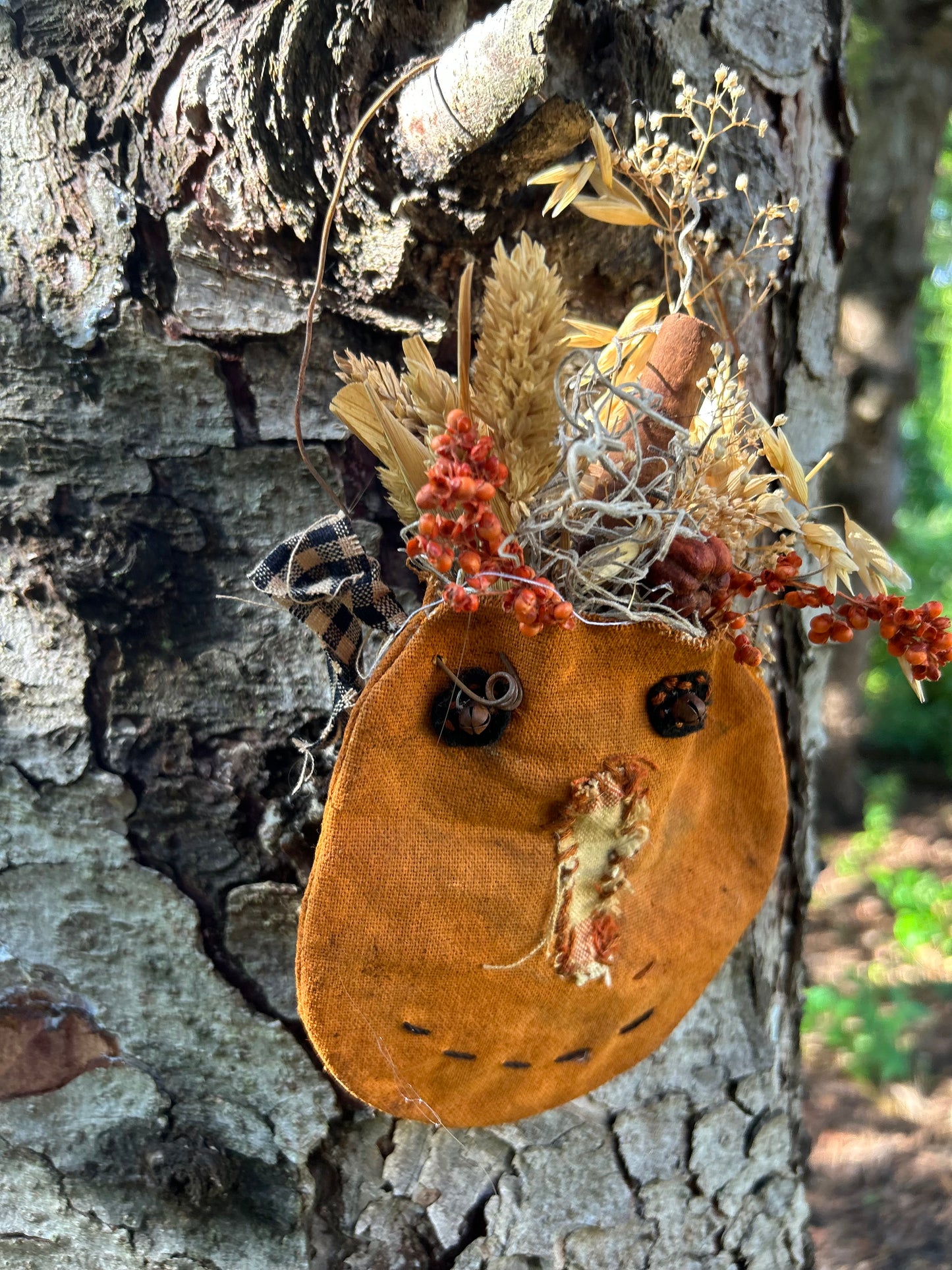 Primitive Pumpkin Ditty Bag ~Autumn Halloween  Wall Hanging, Peg Rail Hanger ~ Fall Autumn Floral Hanging, Jack O Lantern Hanging Wall Decor