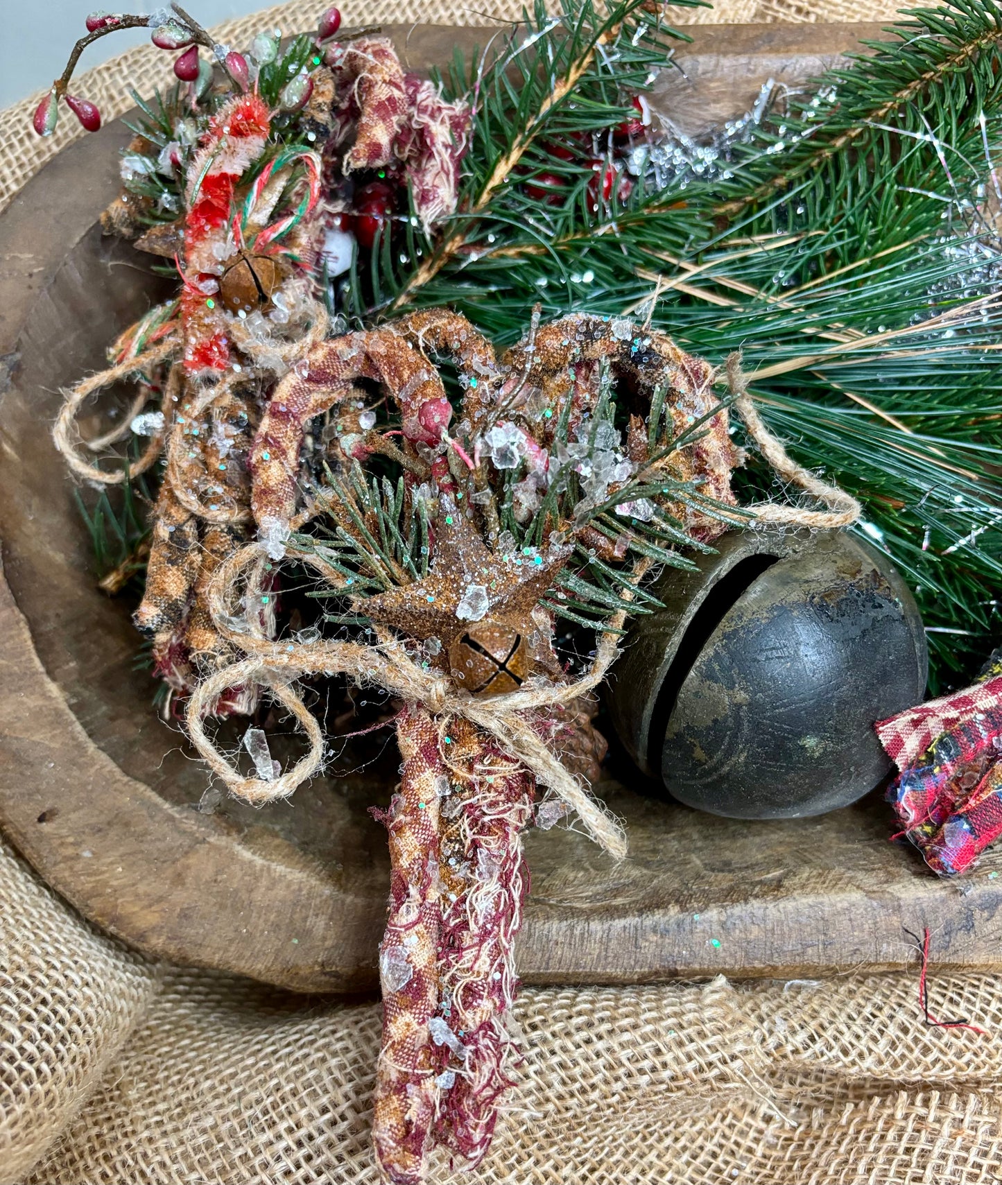 Primitive Homespun Candy Cane Bundles, Country Christmas Home Decor, Candy Cane Sets, Rustic Primitive Candy Canes, Christmas Wedding Decor