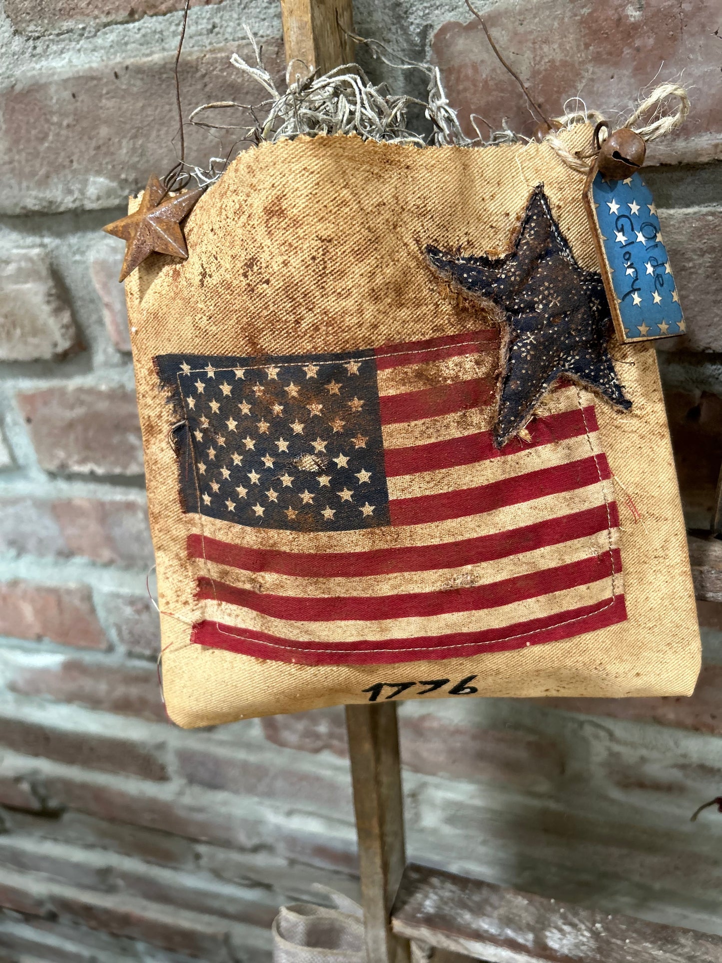 Primitive Patriotic Ditty Hanging Bag, Primitive Americana Decor, Americana Ditty Bag, Stars and Stripes