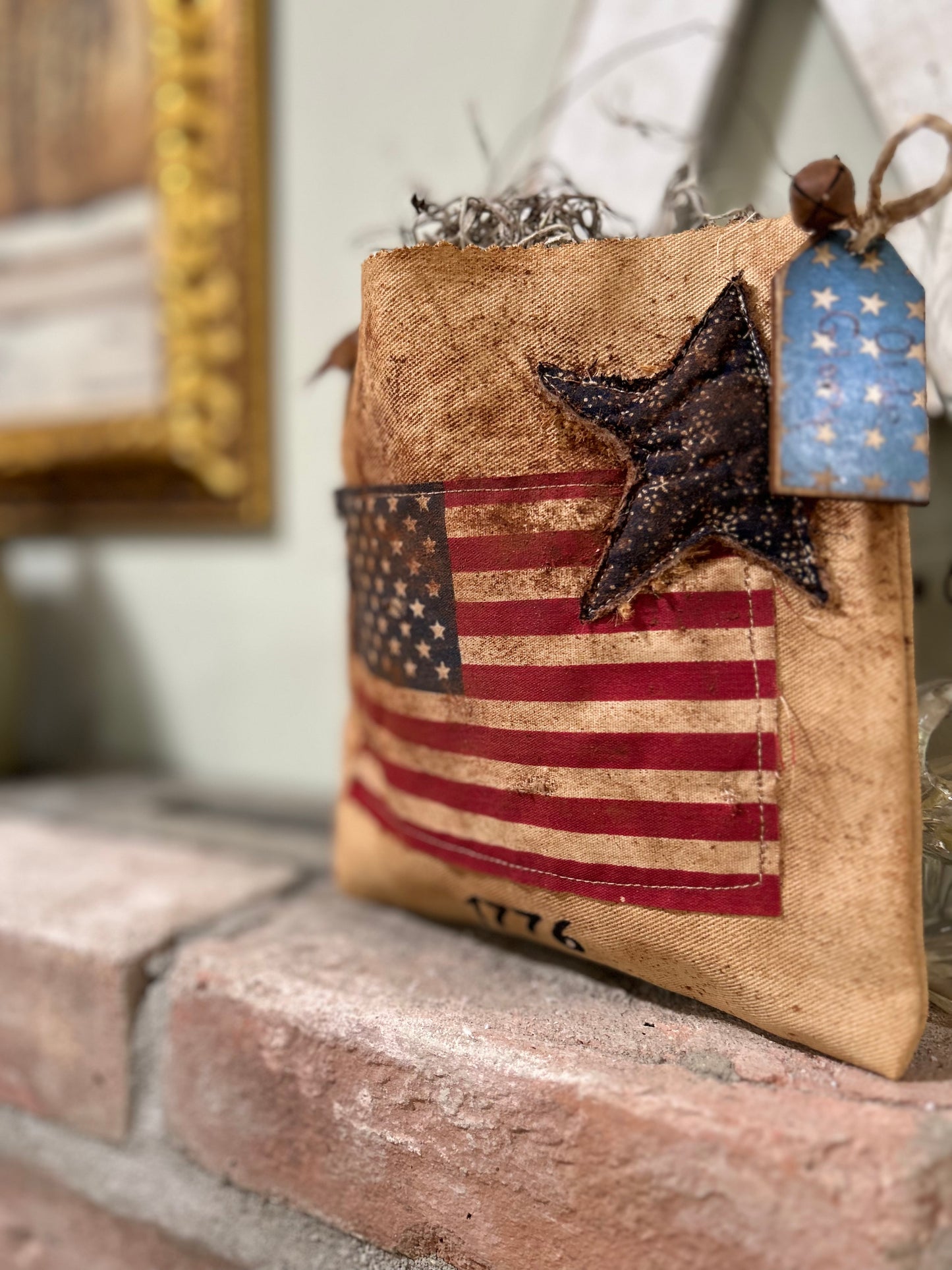 Primitive Patriotic Ditty Hanging Bag, Primitive Americana Decor, Americana Ditty Bag, Stars and Stripes