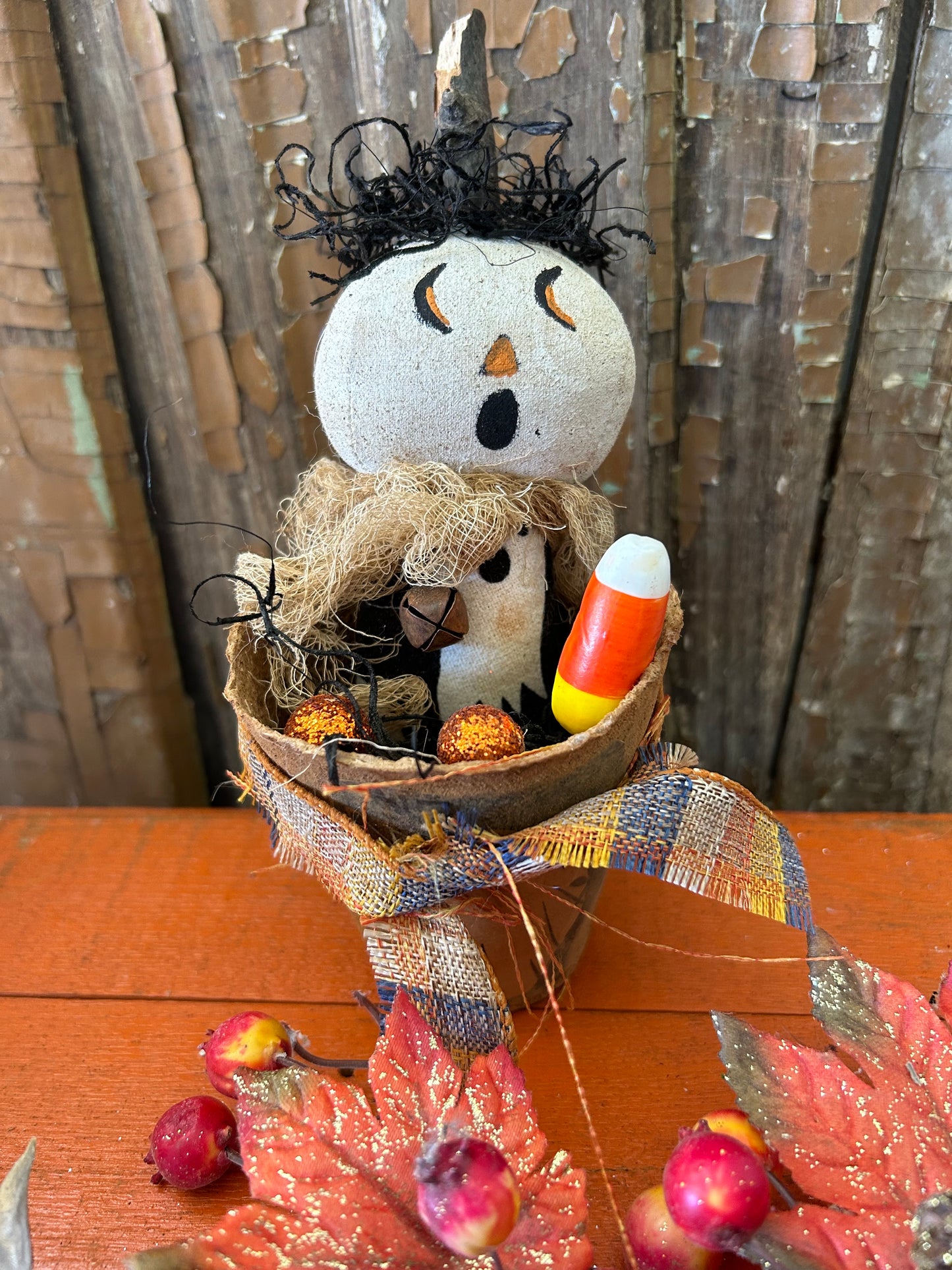 Primitive Pumpkin Patch Ghost Doll, Primitive Pumpkin Decor, Grubby Bucket Pumpkin Man, Fall and Autumn Decor, Folk Art