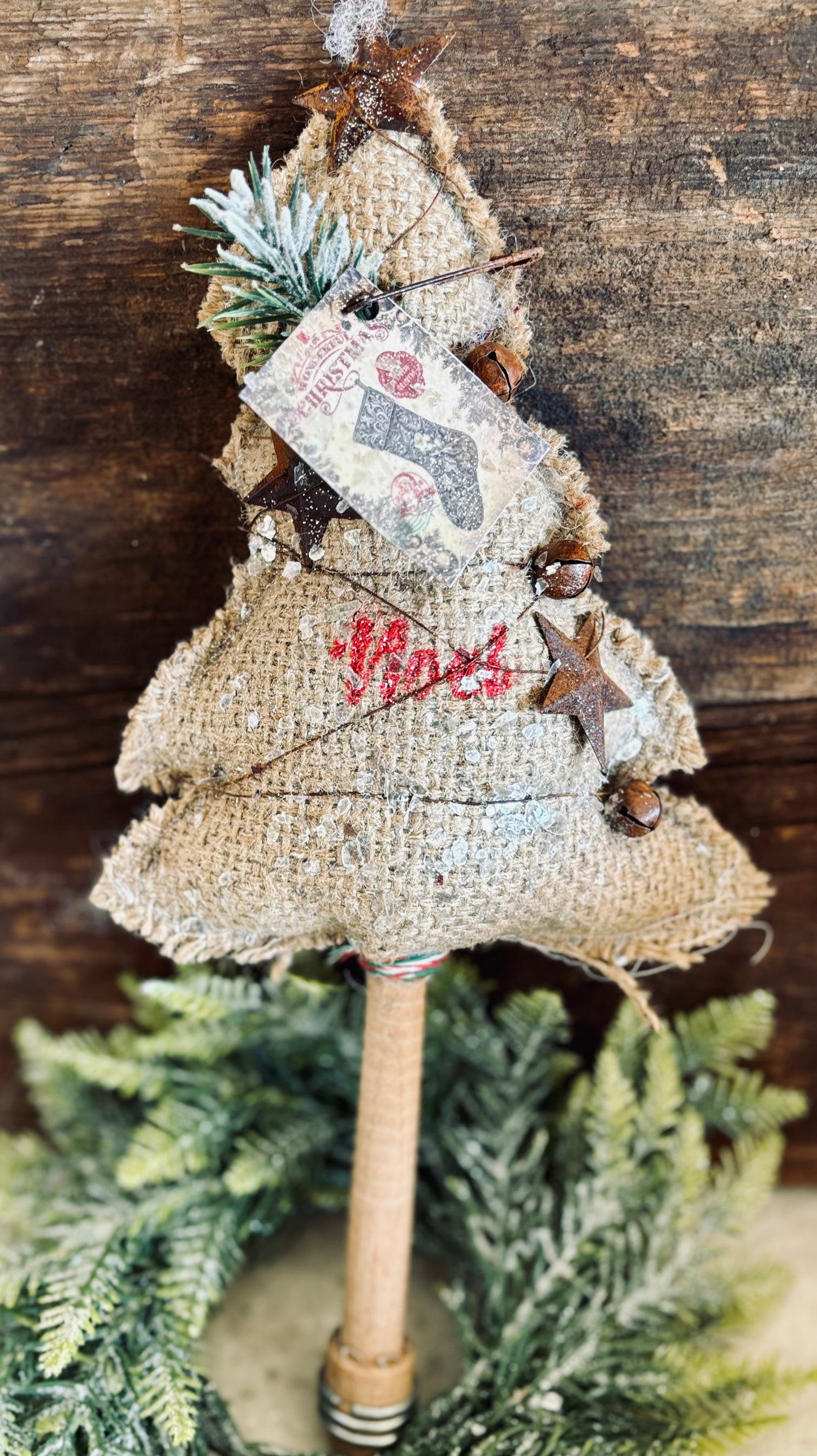 Handmade Primitive Burlap Christmas Trees, Rustic Christmas Trees, Holiday Decor, Woodland Christmas, Primitive Trees, Rustic Woodland Decor