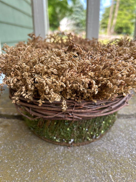 Handmade Primitive Flax Wreath Basket, Wicker Basket, Decorative Summer Basket