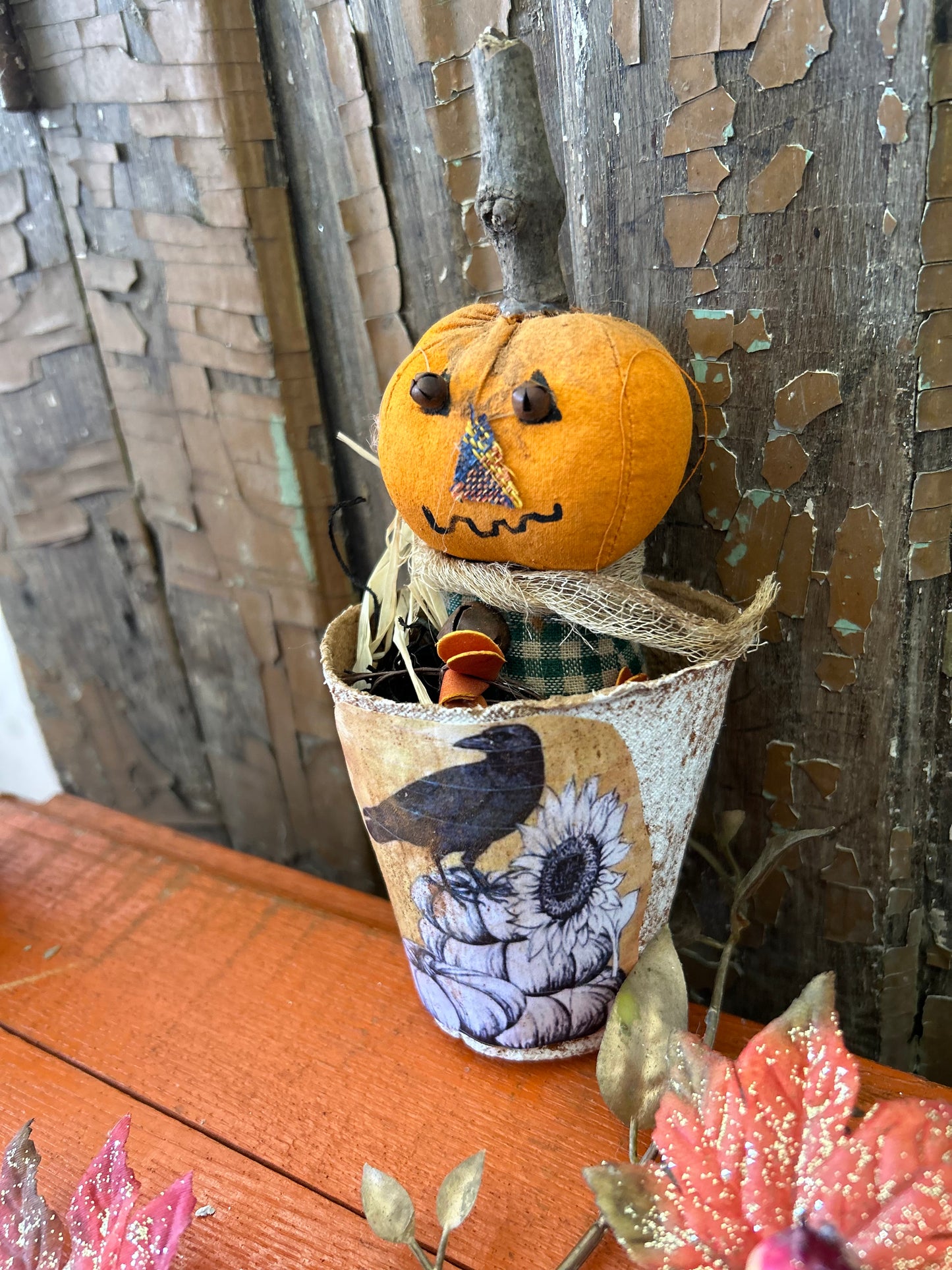 Primitive Pumpkin Patch scarecrow Doll, Primitive Pumpkin Decor, Grubby Bucket Pumpkin Man, Fall and Autumn Decor, Folk Art (Copy)