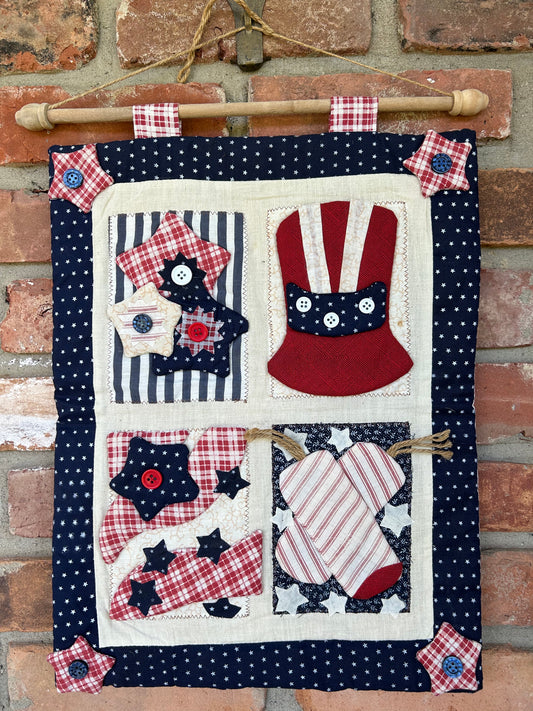 Primitive Americana Patriotic Wall Tapestry, Quilted Handmade Tapestry, Handmade Quilted Patriotic Wall Decor Hanging