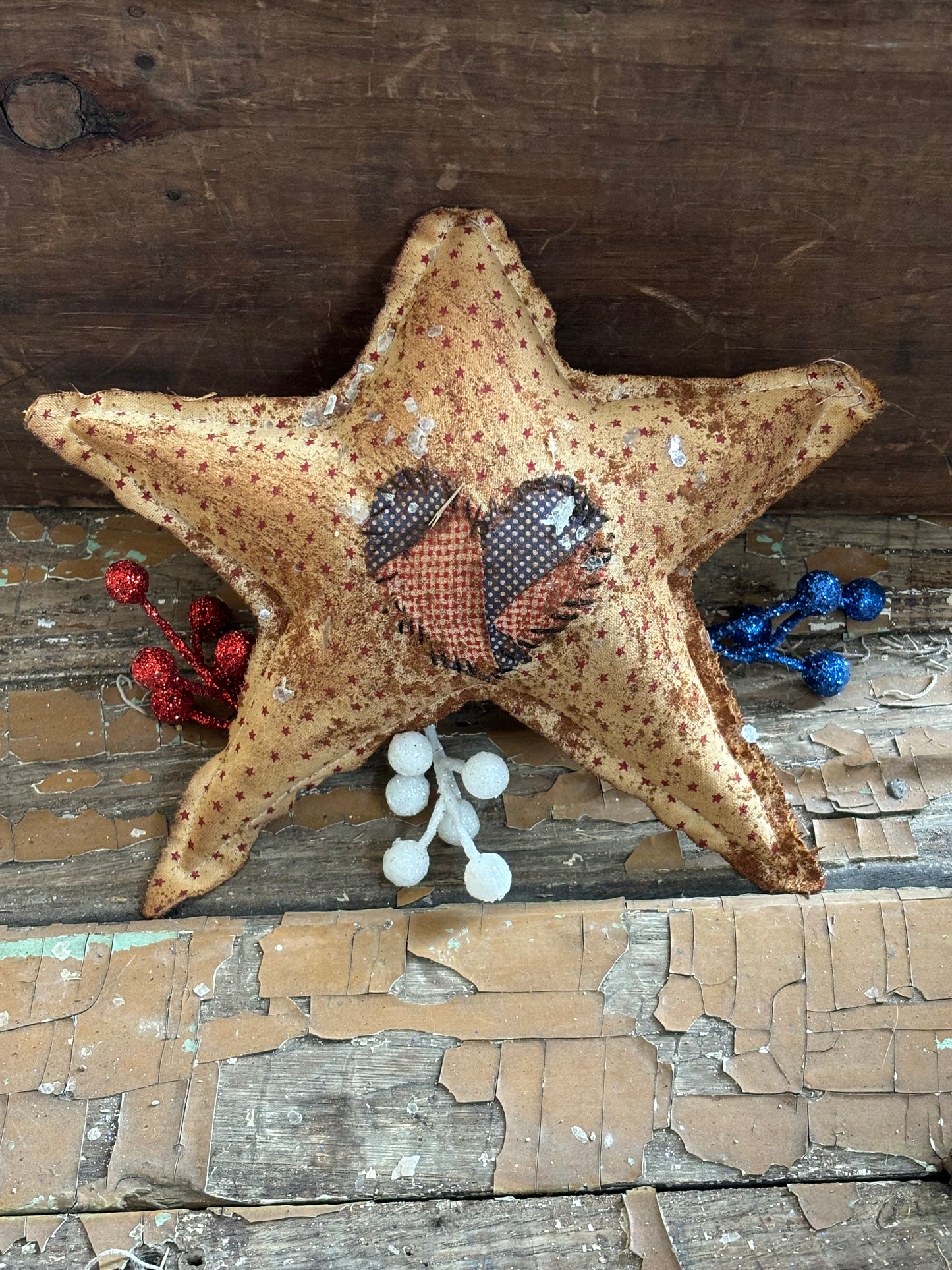 Primitive Patriotic Heart Americana Flag Stars, Handpainted Stars, Fourth of July Decor, Memorial Day, Patriotic, American