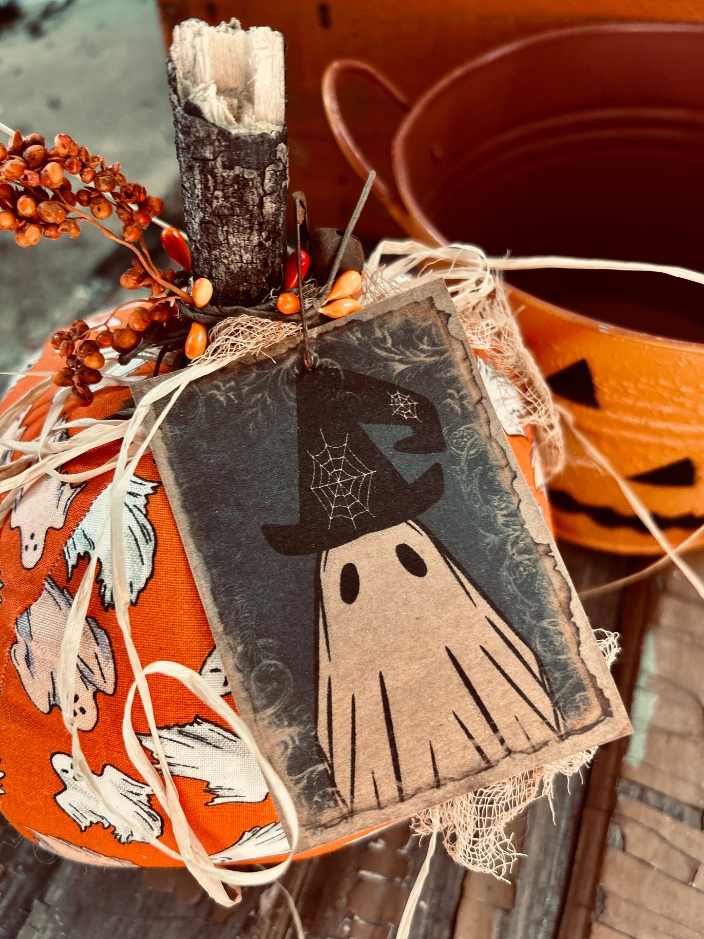 Primitive Halloween Pumpkin, Primitive Ghost Pumpkin, Fall Decor, Halloween Decor