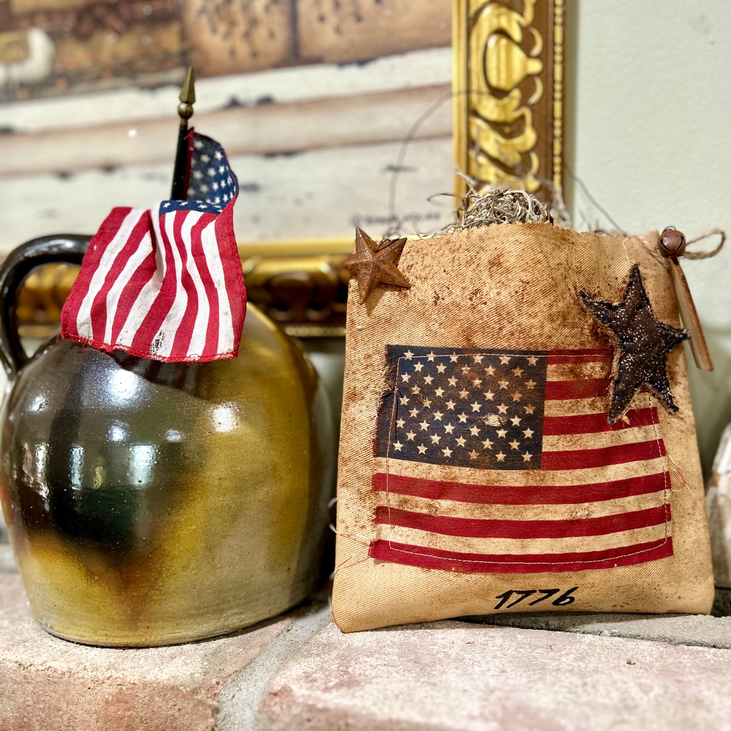 Primitive Patriotic Ditty Hanging Bag, Primitive Americana Decor, Americana Ditty Bag, Stars and Stripes