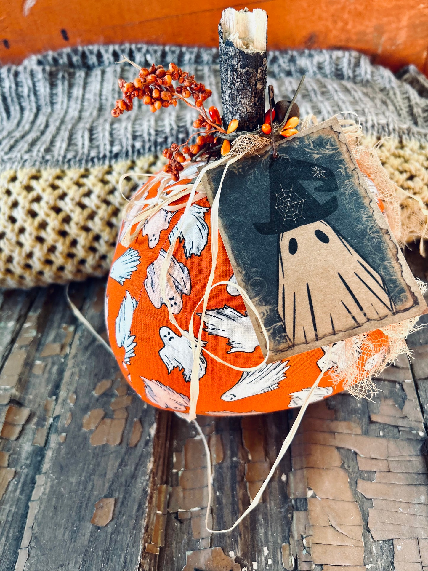 Primitive Halloween Pumpkin, Primitive Ghost Pumpkin, Fall Decor, Halloween Decor