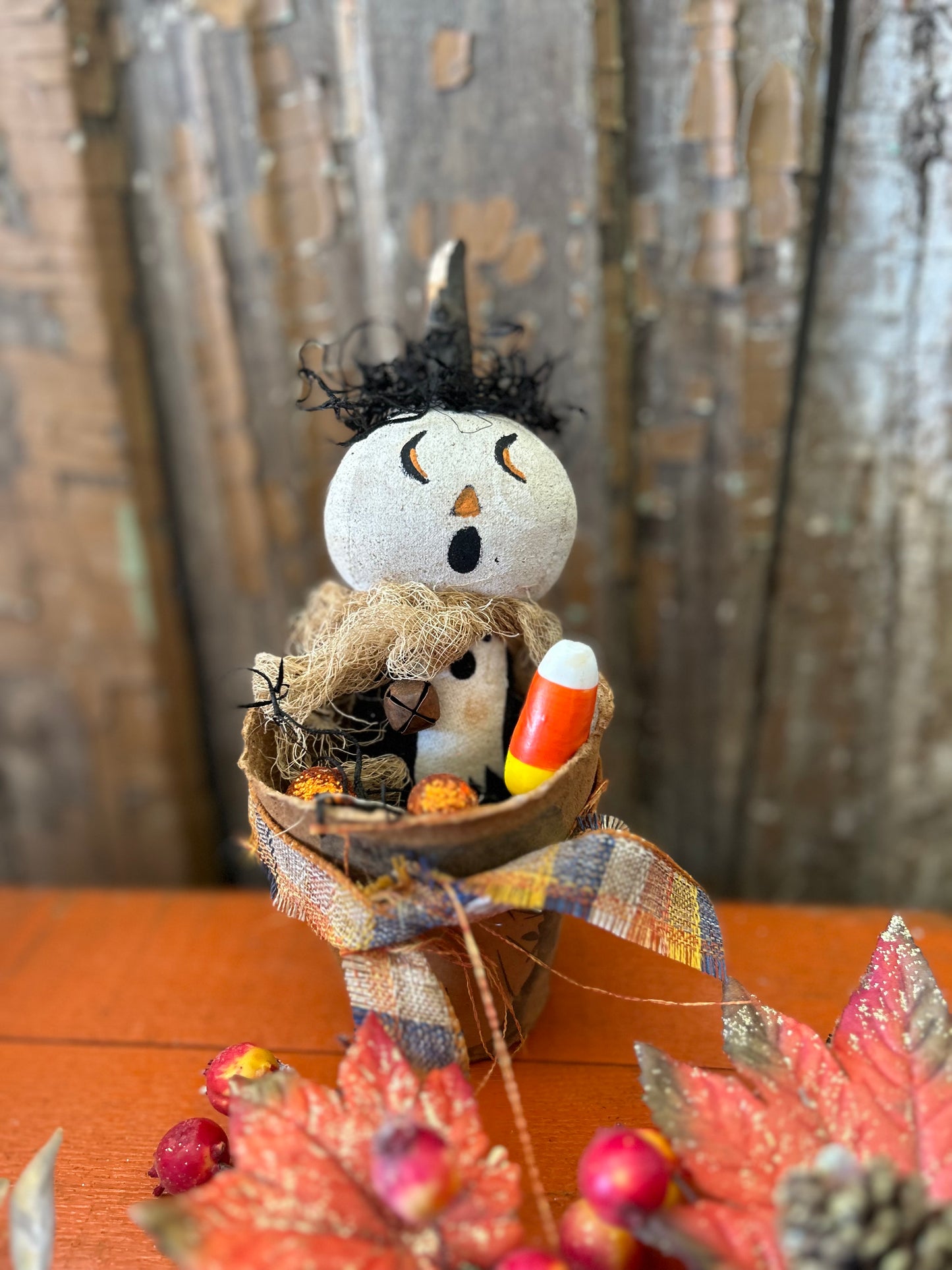 Primitive Pumpkin Patch Ghost Doll, Primitive Pumpkin Decor, Grubby Bucket Pumpkin Man, Fall and Autumn Decor, Folk Art