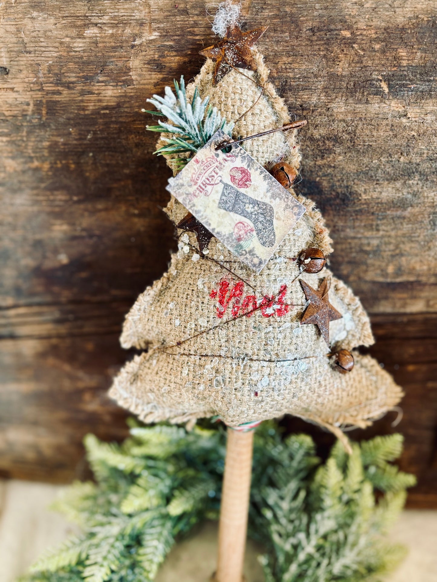 Handmade Primitive Burlap Christmas Trees, Rustic Christmas Trees, Holiday Decor, Woodland Christmas, Primitive Trees, Rustic Woodland Decor