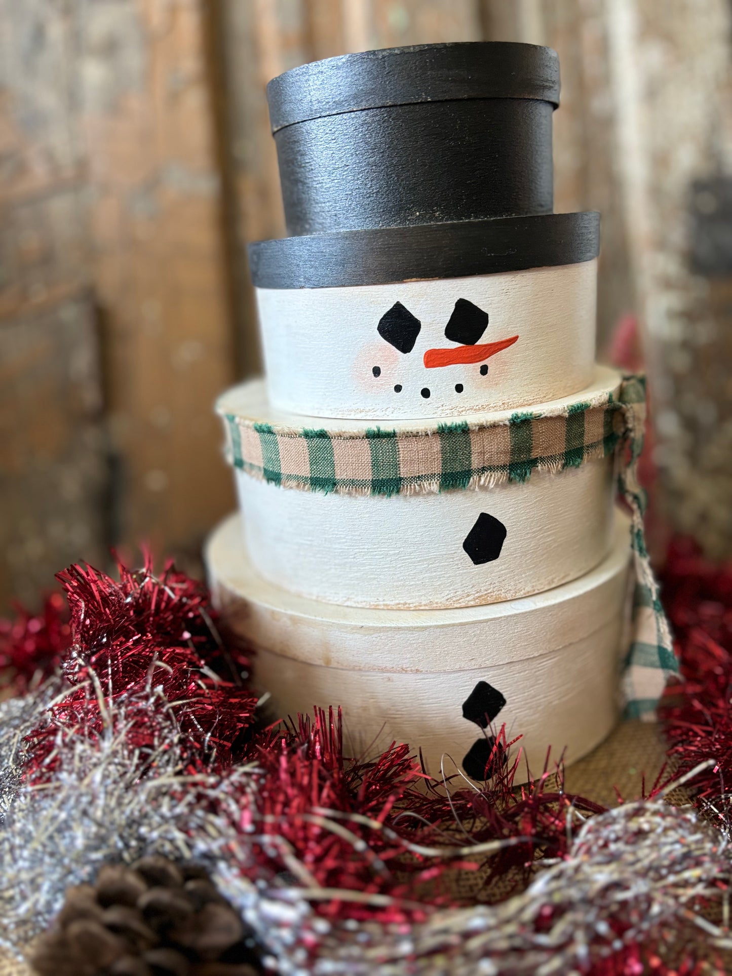 Primitive Stacking Pantry Boxes - Snowman Stacking Boxes - Winter Snowman Decor - Hand painted Snowman