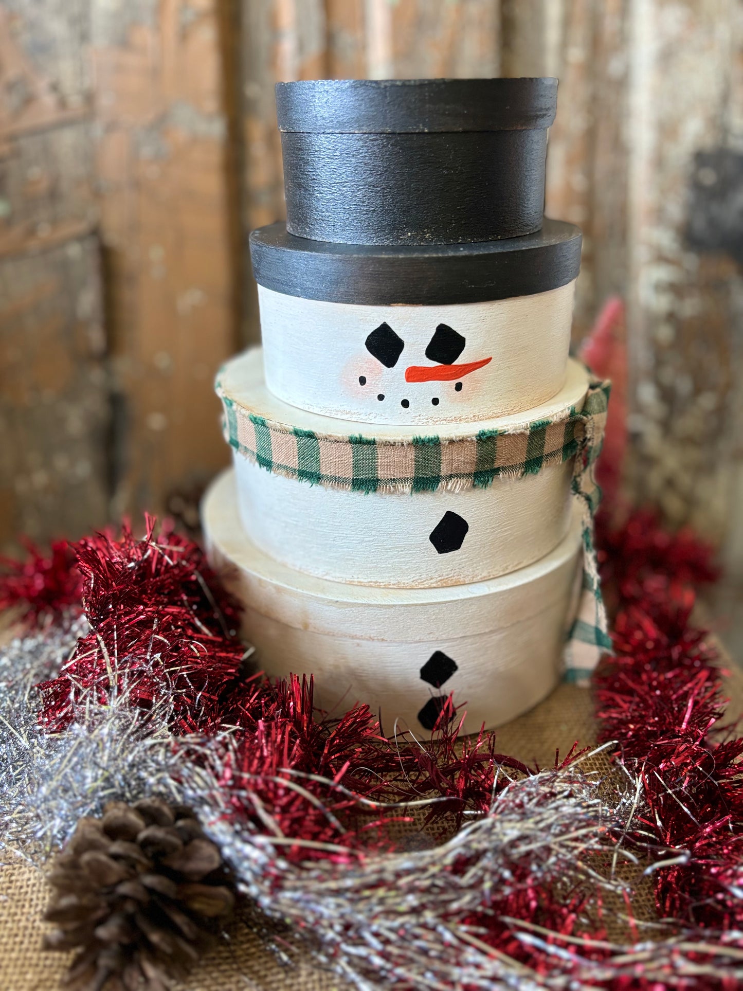 Primitive Stacking Pantry Boxes - Snowman Stacking Boxes - Winter Snowman Decor - Hand painted Snowman