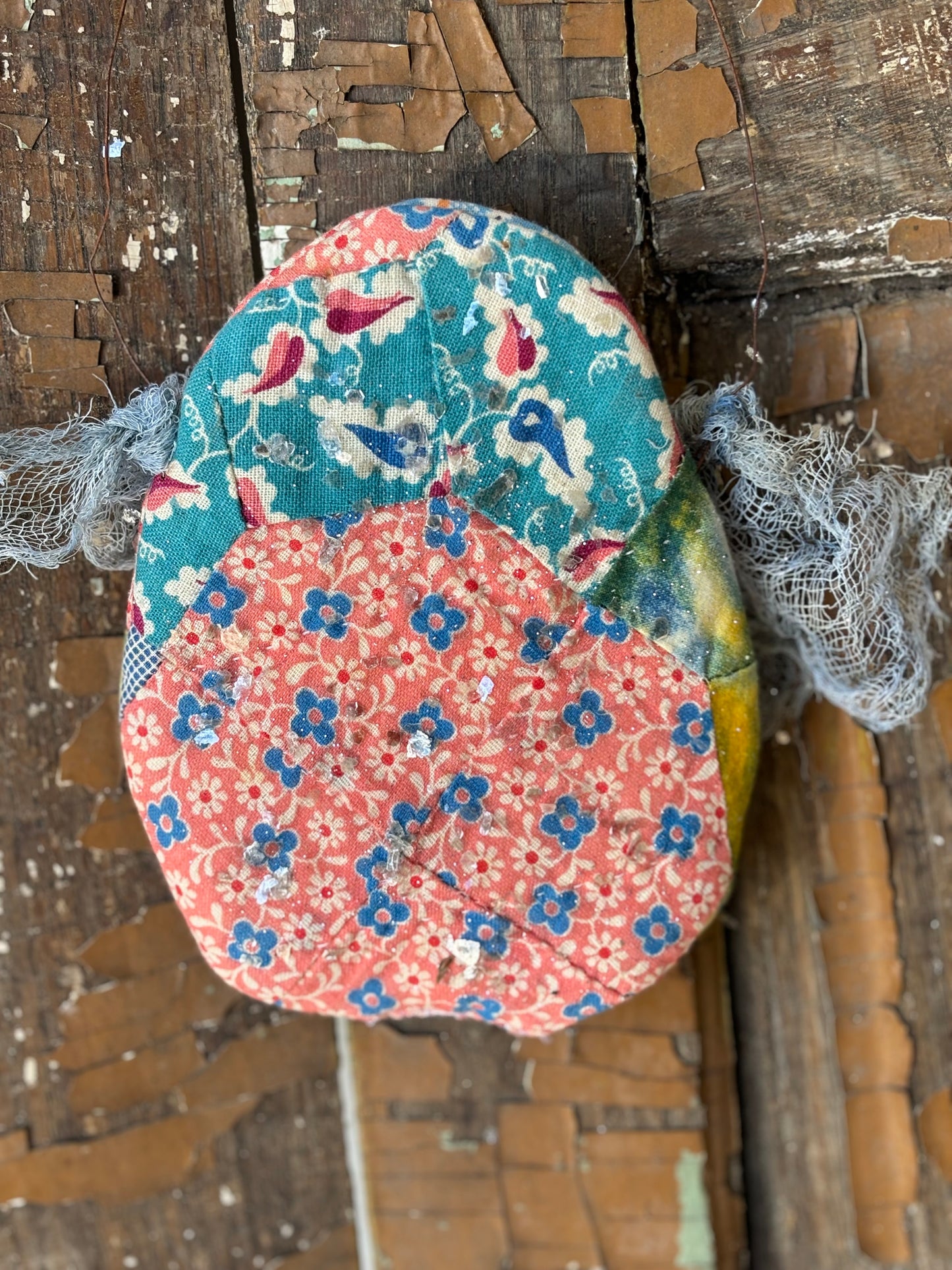 Primitive Hanging Easter Egg~Antique Quilt Rustic Easter Decor~Farmhouse Easter Decor~HANDMADE~Primitive Decor