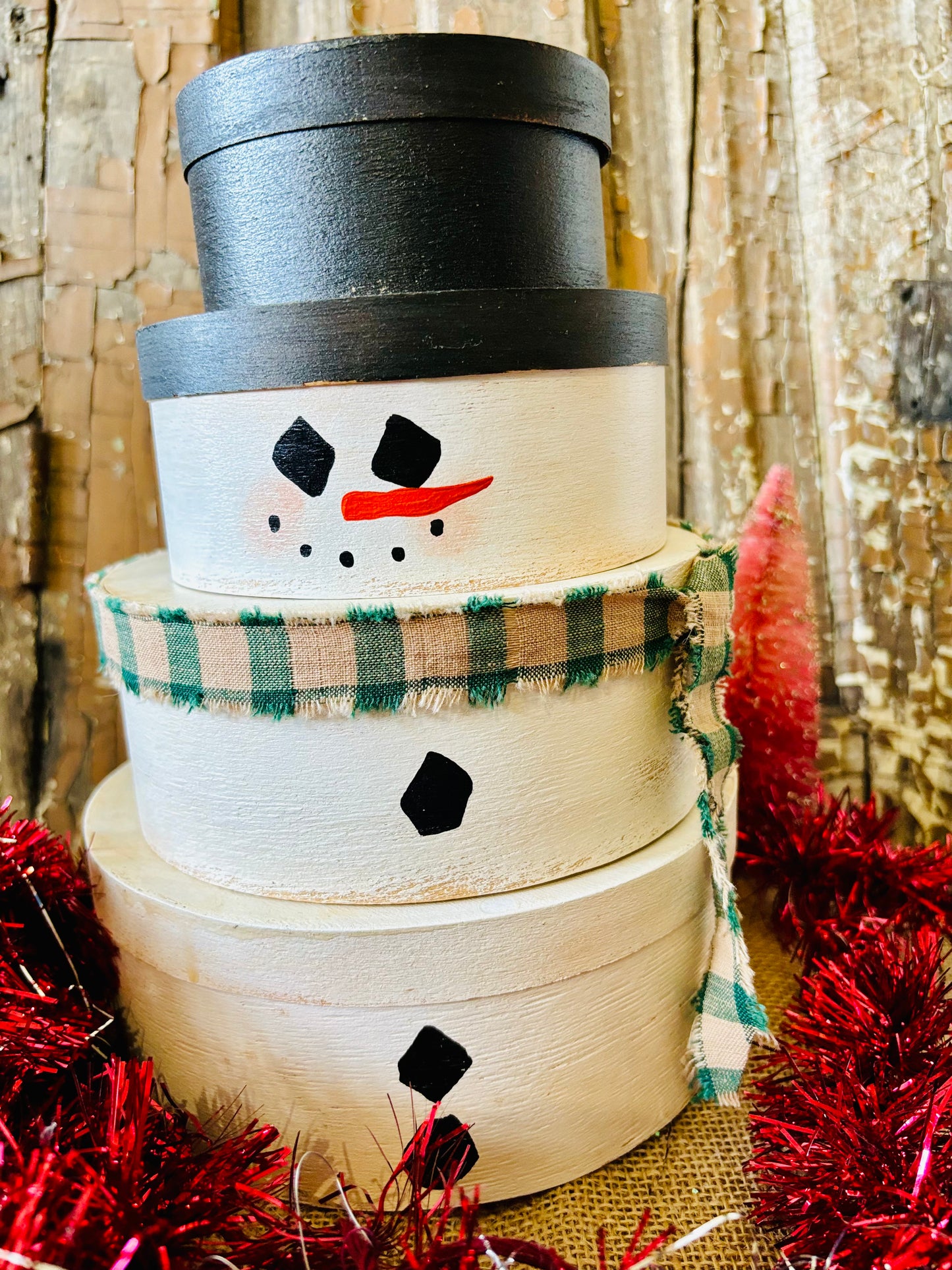 Primitive Stacking Pantry Boxes - Snowman Stacking Boxes - Winter Snowman Decor - Hand painted Snowman