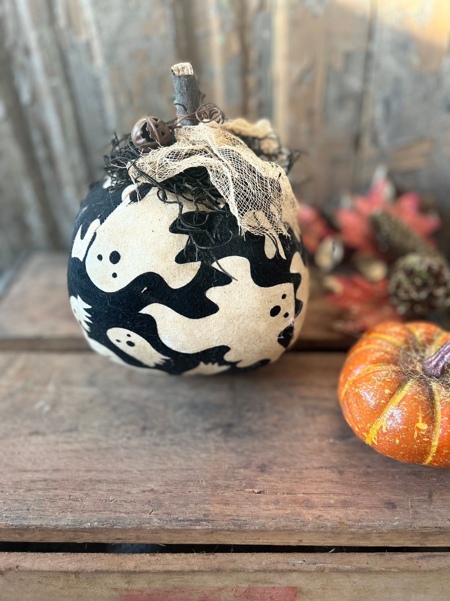 Primitive Halloween Pumpkin, Primitive Ghost Pumpkin, Fall Decor, Halloween Decor