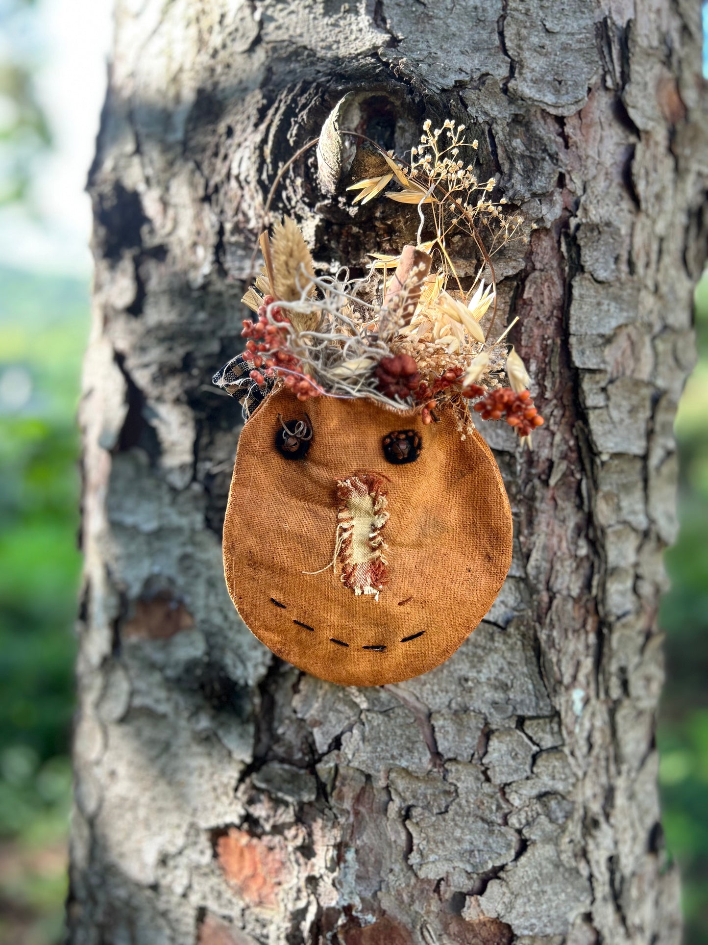 Primitive Pumpkin Ditty Bag ~Autumn Halloween  Wall Hanging, Peg Rail Hanger ~ Fall Autumn Floral Hanging, Jack O Lantern Hanging Wall Decor