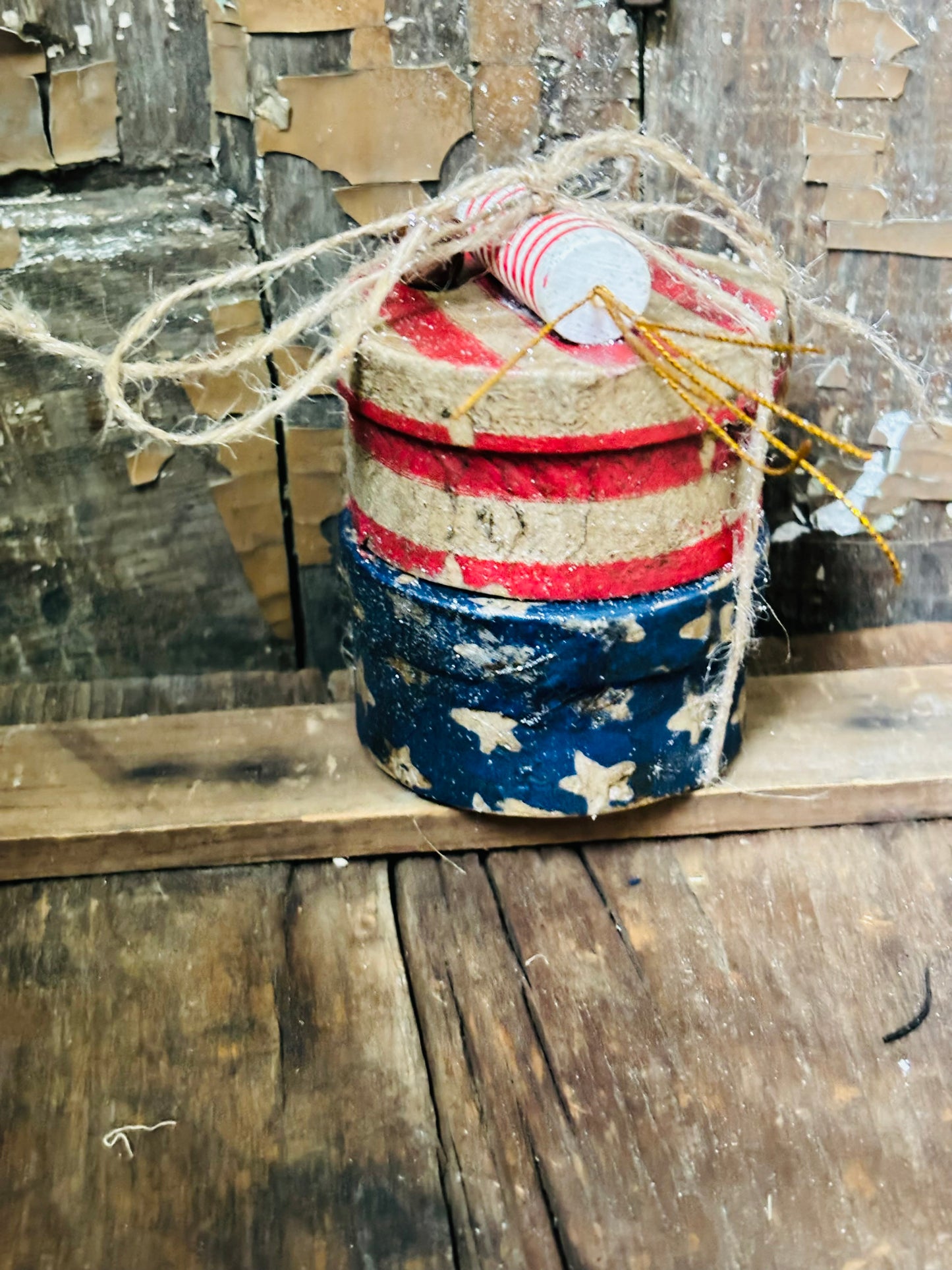 Primitive Handmade Americana Patriotic Stacking Boxes, Patriotic Paper Mache Shaker Boxes, Patriotic Stacking Box, Fourth of July Decor