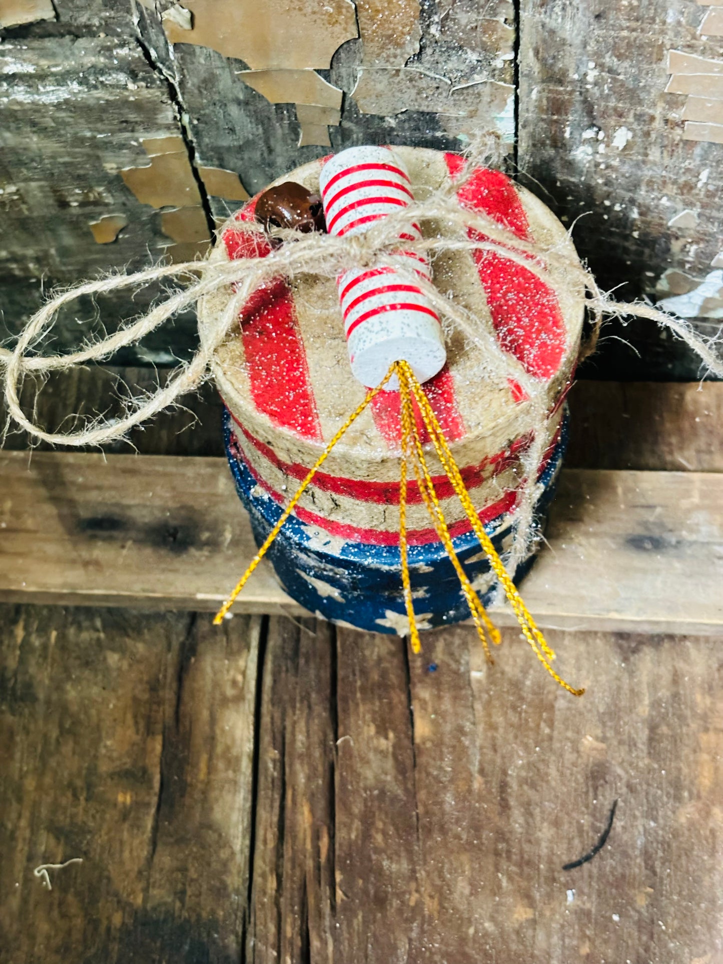 Primitive Handmade Americana Patriotic Stacking Boxes, Patriotic Paper Mache Shaker Boxes, Patriotic Stacking Box, Fourth of July Decor