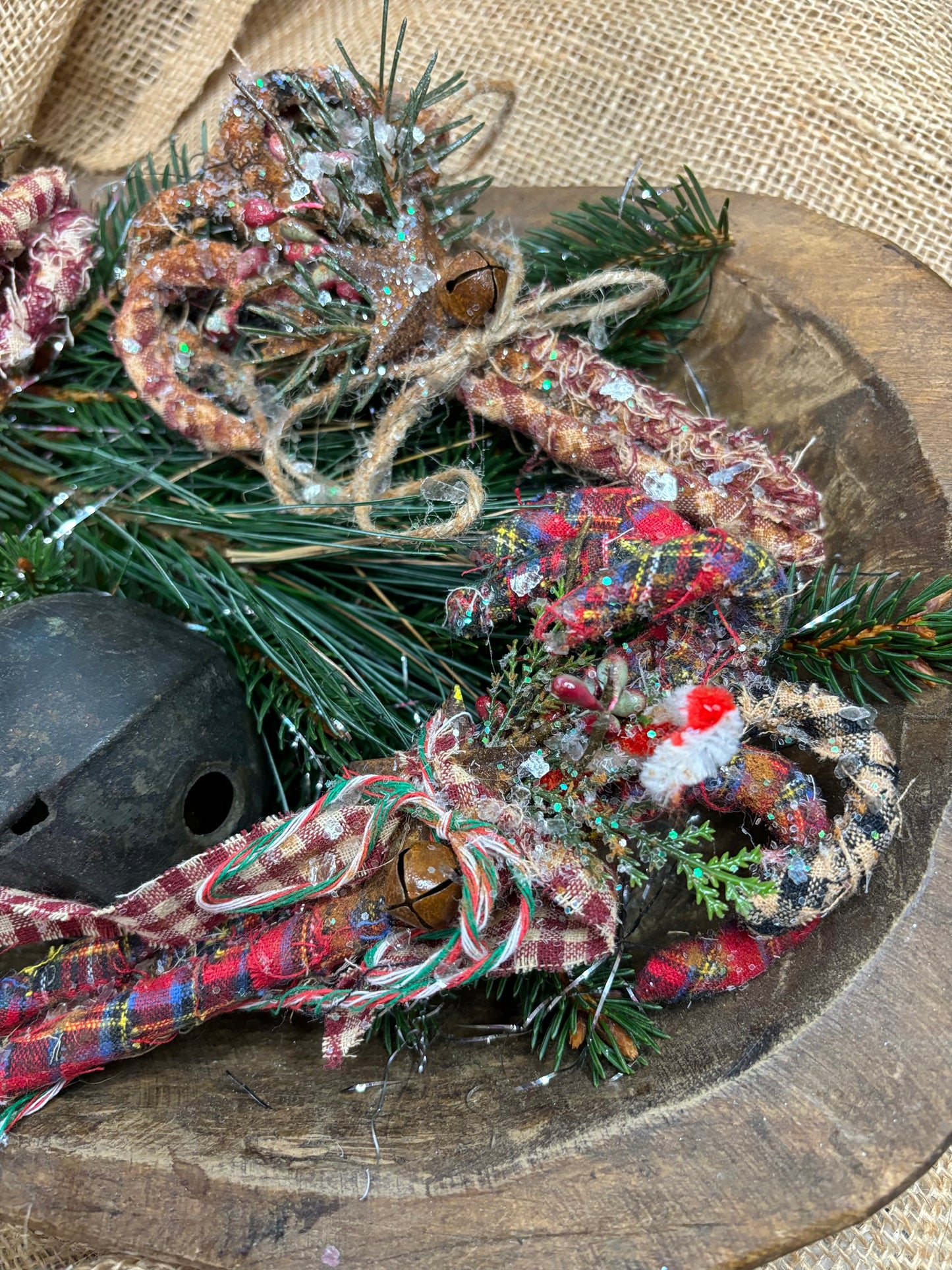 Primitive Homespun Candy Cane Bundles, Country Christmas Home Decor, Candy Cane Sets, Rustic Primitive Candy Canes, Christmas Wedding Decor