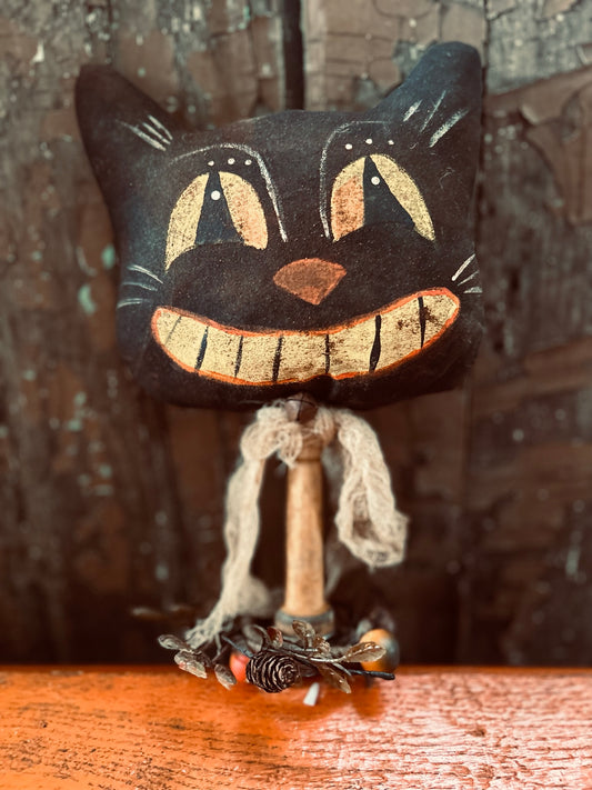 Primitive Folk Art, Halloween Vintage Cat, Retro Halloween Display, Spooky Black Cat, Halloween Decoration