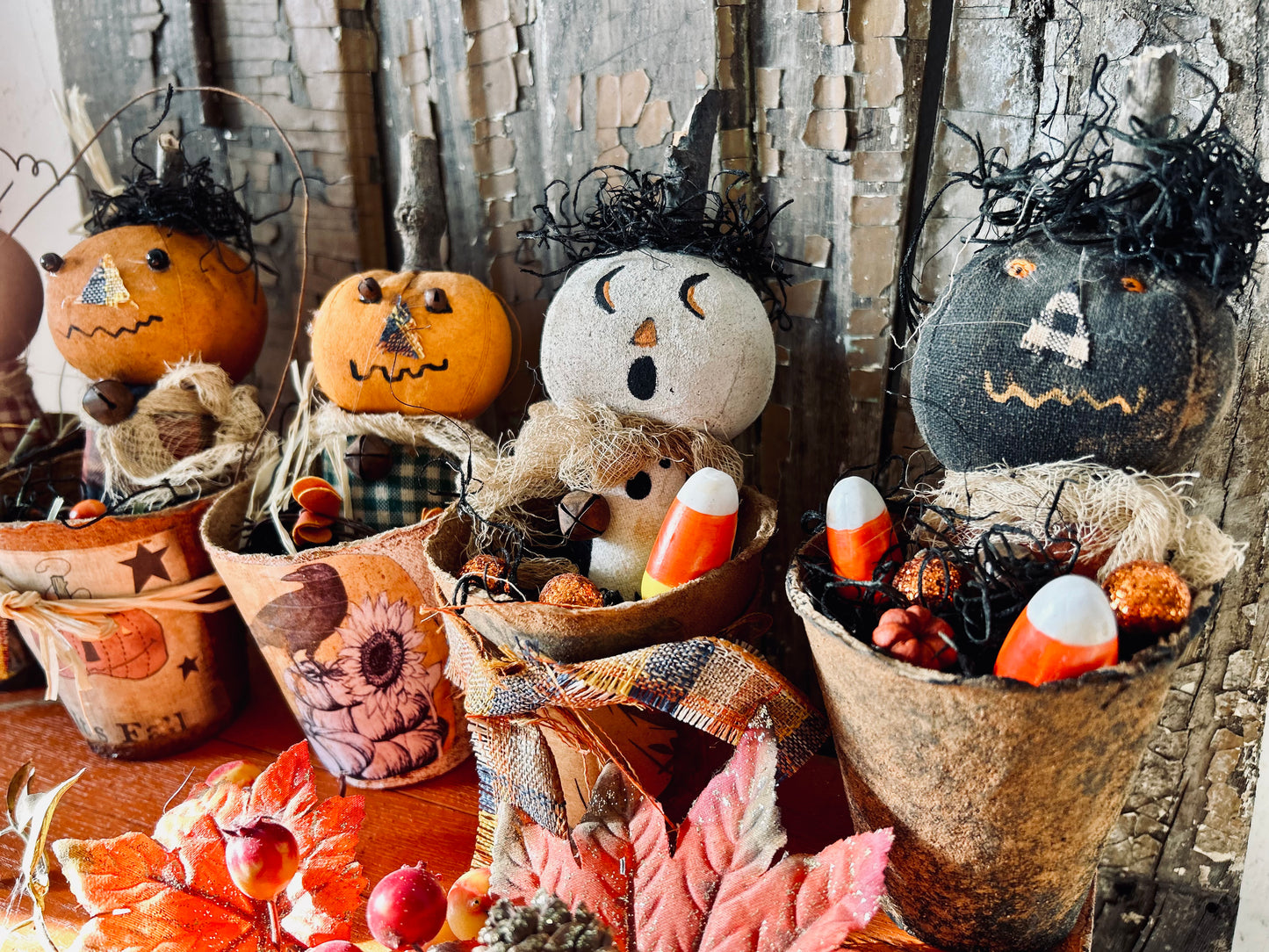 Primitive Pumpkin Patch Ghost Doll, Primitive Pumpkin Decor, Grubby Bucket Pumpkin Man, Fall and Autumn Decor, Folk Art