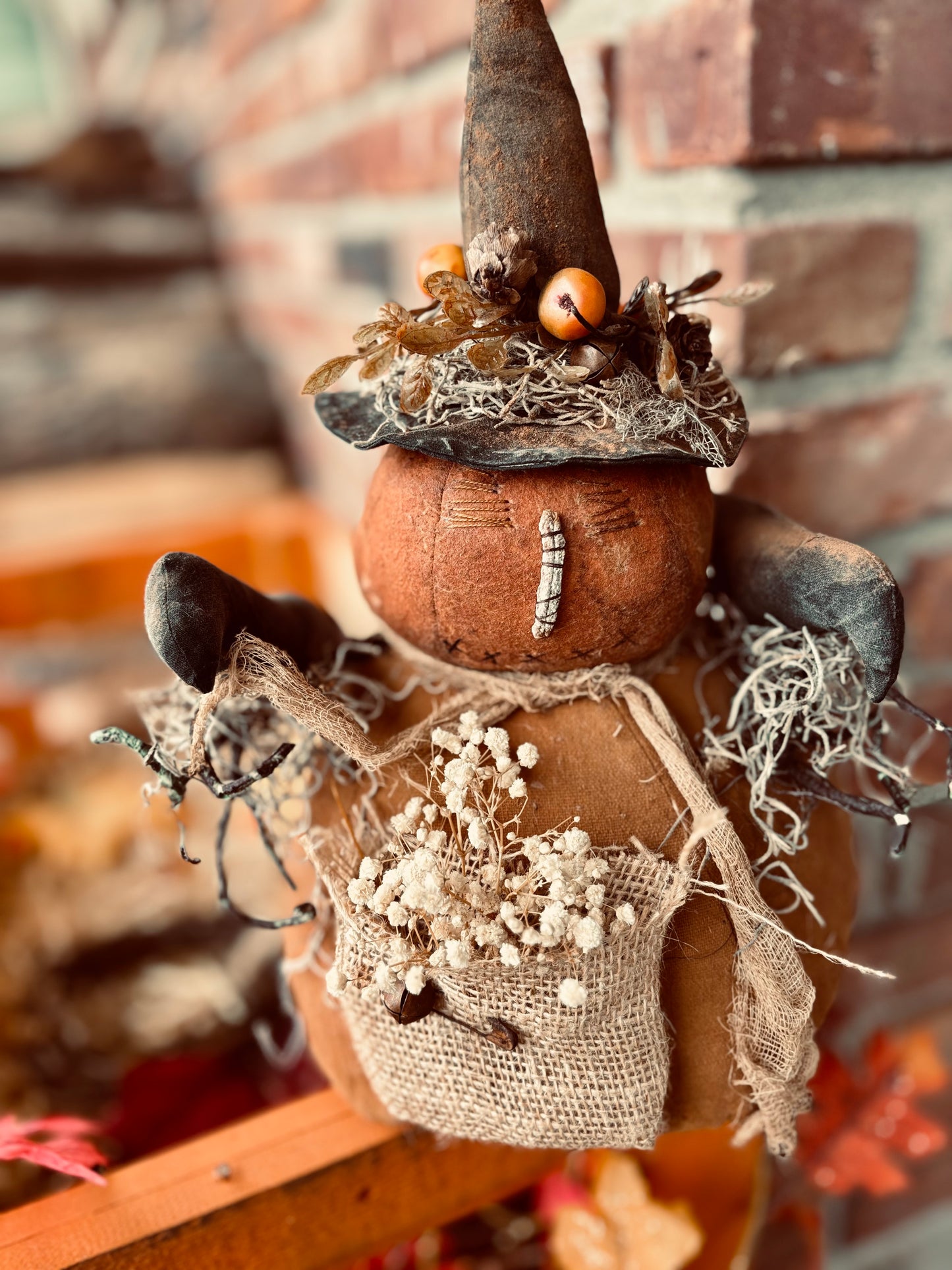 Primitive Folk Art Pumpkin Scarecrow Man, Primitive Fall Decor, Autumn Decor, Scarecrows, Folk Art Handmade