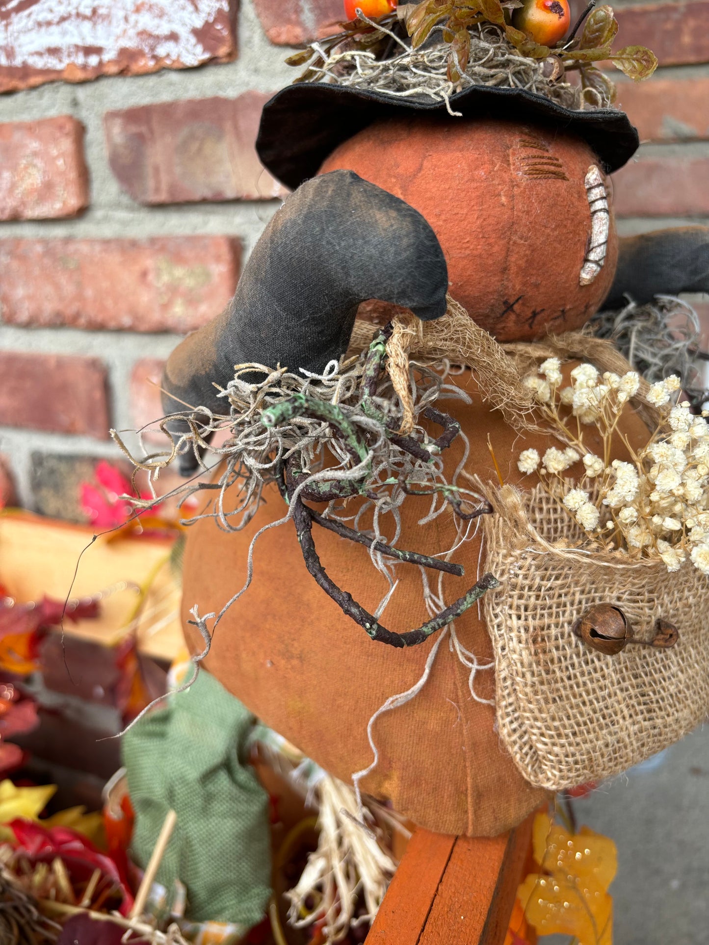 Primitive Folk Art Pumpkin Scarecrow Man, Primitive Fall Decor, Autumn Decor, Scarecrows, Folk Art Handmade