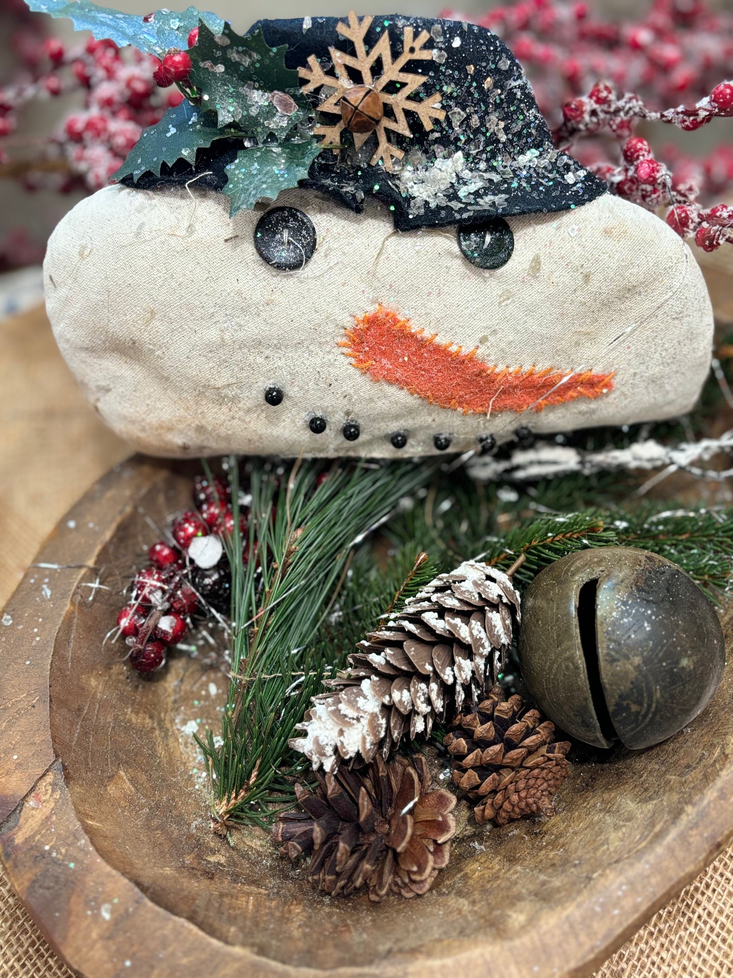 Primitive Winter Snowman, Snowman Decor, Winter Christmas Decor, Snowman Ornament, Snowman Bowl filler, Christmas Holiday Ornies