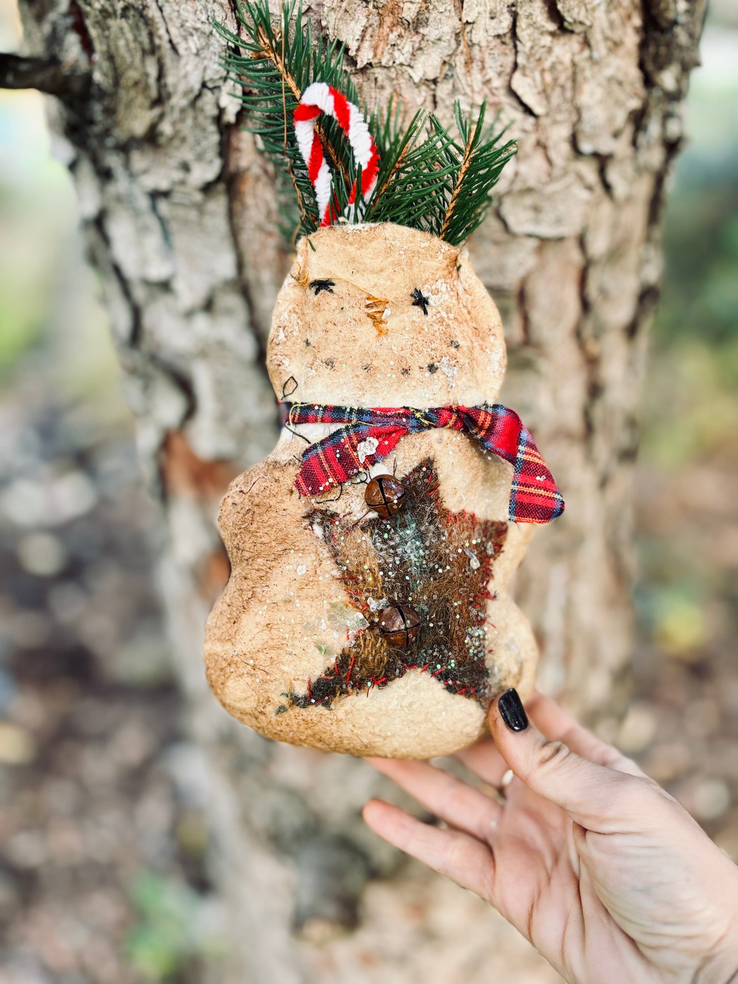 Primitive Winter Snowman Pocket Ornament, Primtive Handmade Snowman, Winter Snowmen, Hanging Snowman Decor, Spruce and Pine Snowman