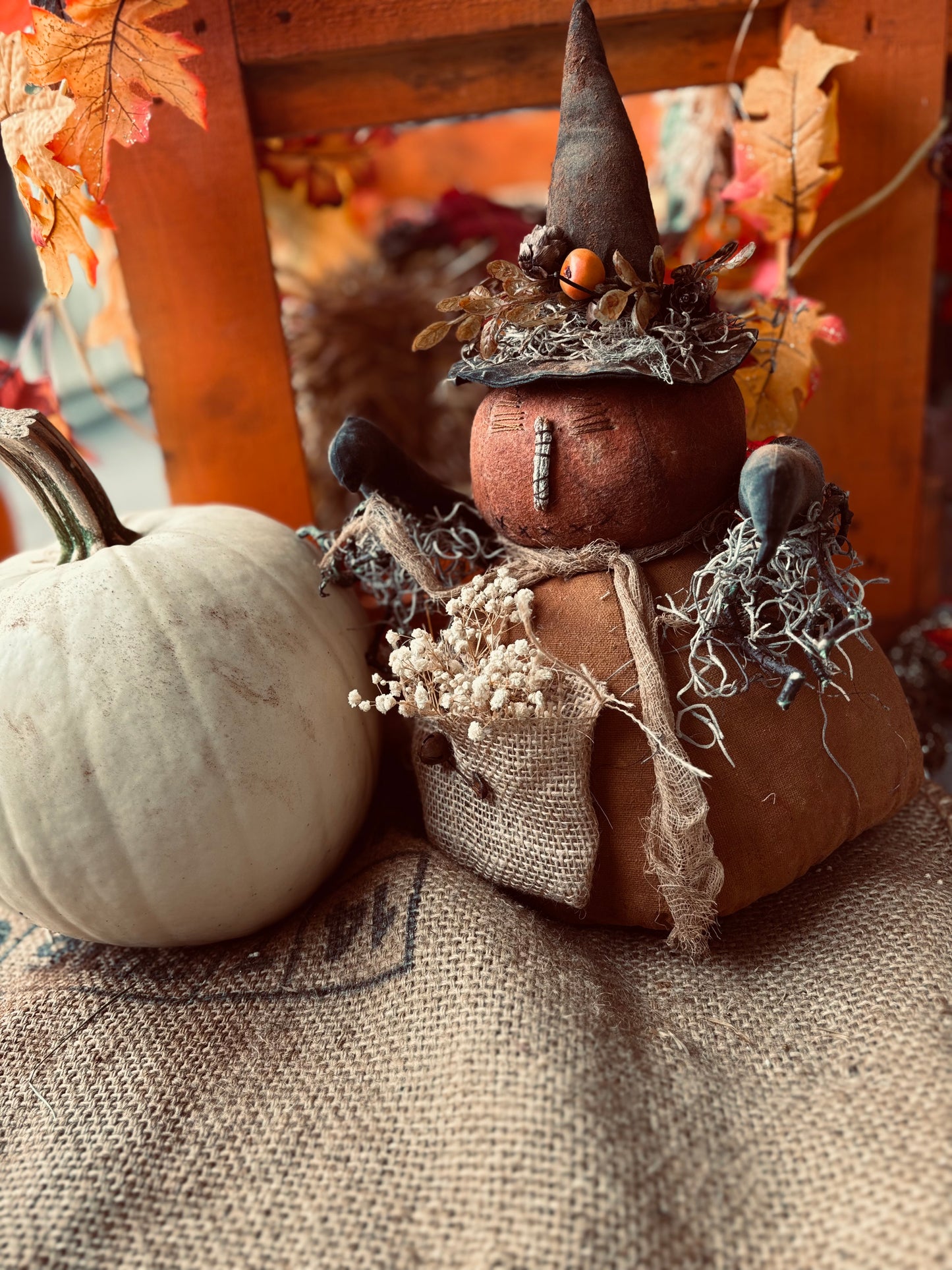 Primitive Folk Art Pumpkin Scarecrow Man, Primitive Fall Decor, Autumn Decor, Scarecrows, Folk Art Handmade